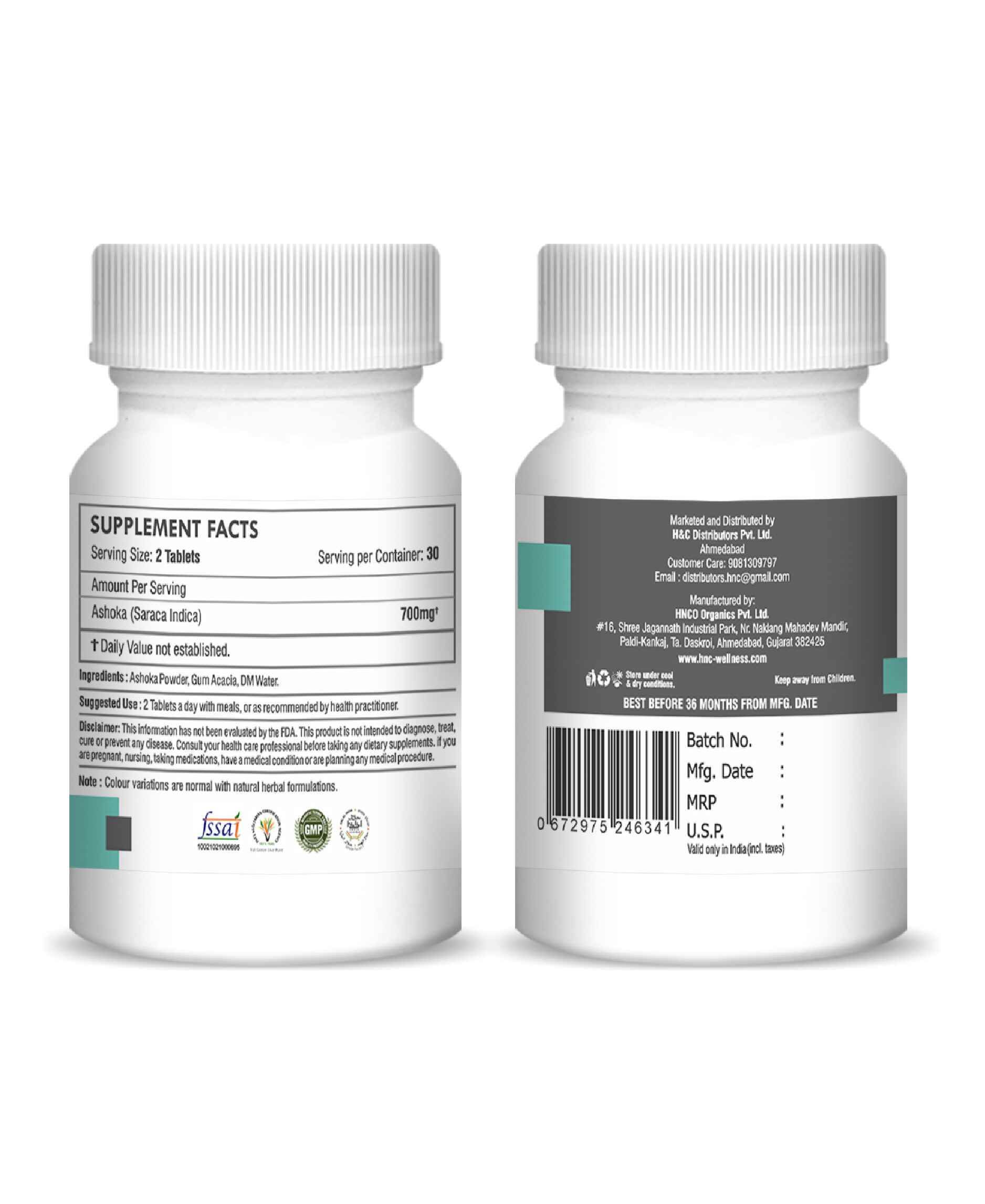 H&C Ashoka herbal tablets packaging and content