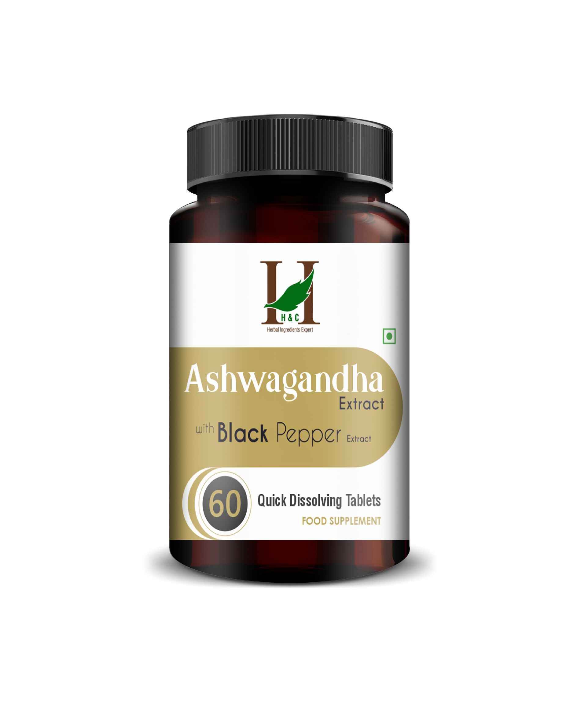 H&C Ashwagandha extract tablets with black pepper quick dissolving