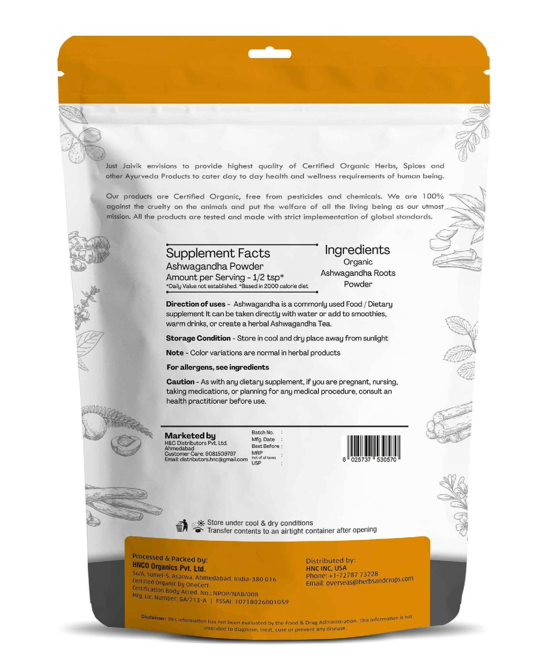 Pure organic Ashwagandha root powder by Just Jaivik