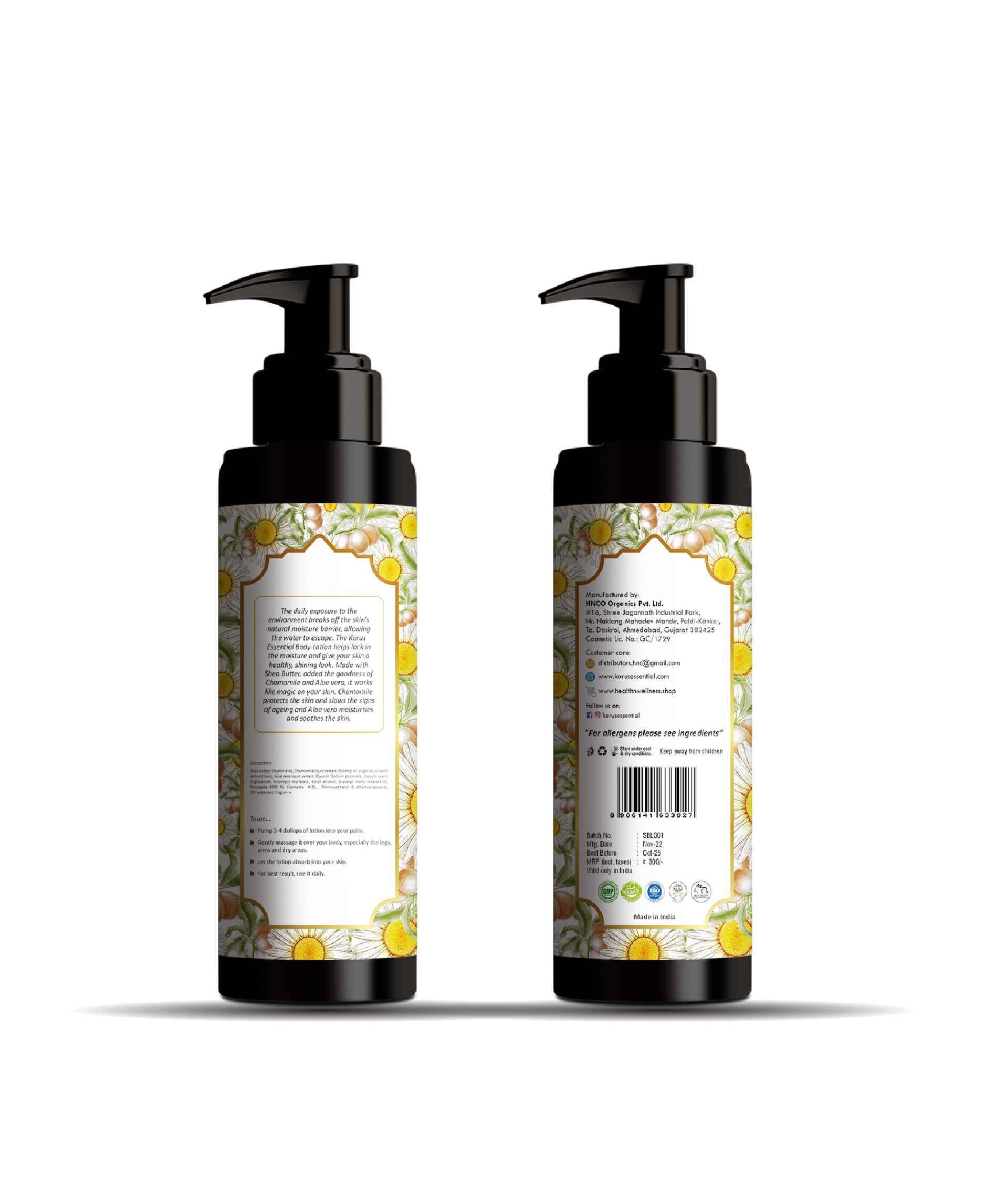Korus Essential Shea Butter Body Lotion with Vitamin E and Chamomile Extract - 200ml.