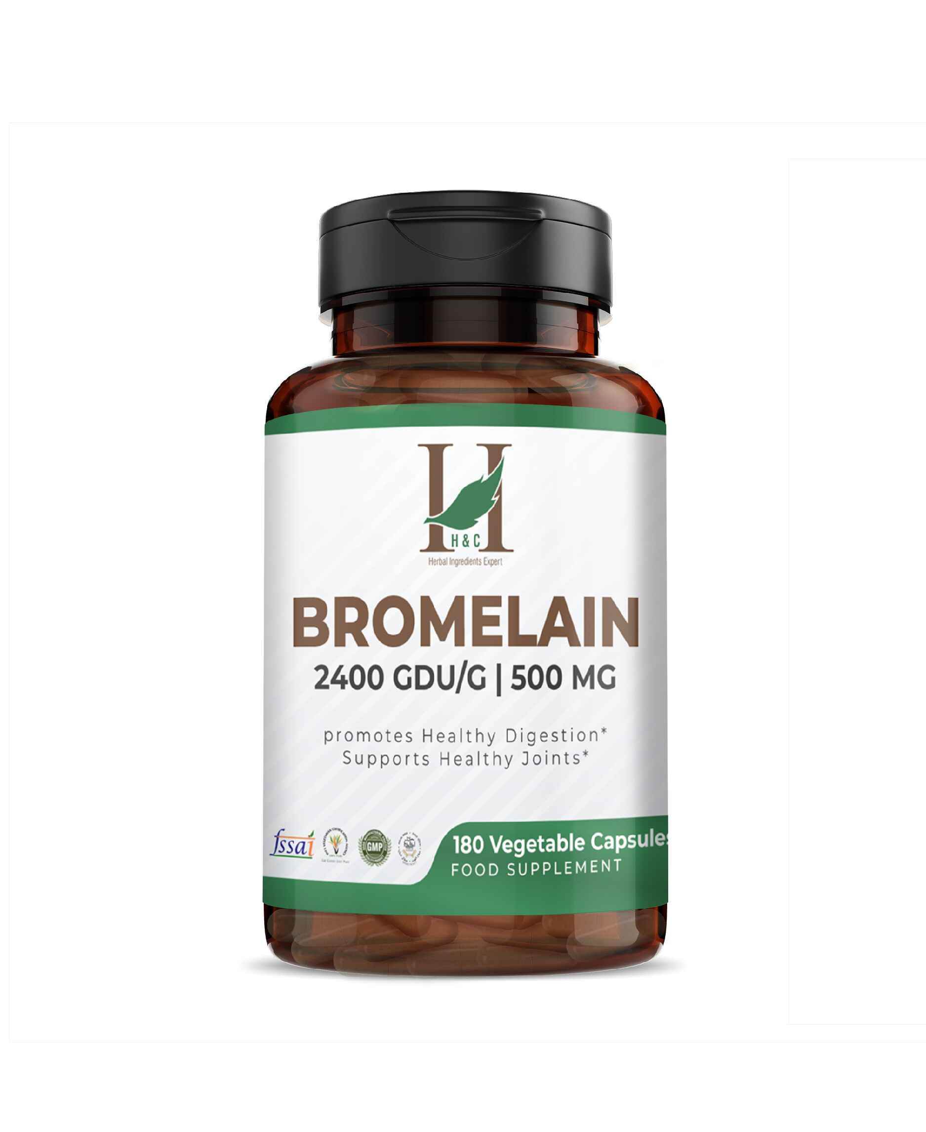 H&C Bromelain Veg Capsules 500 mg bottle front view