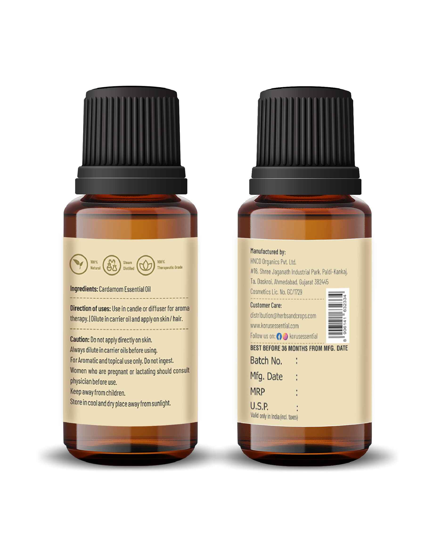 Korus Essential Cardamom Oil - 15ml (Pack of 2).