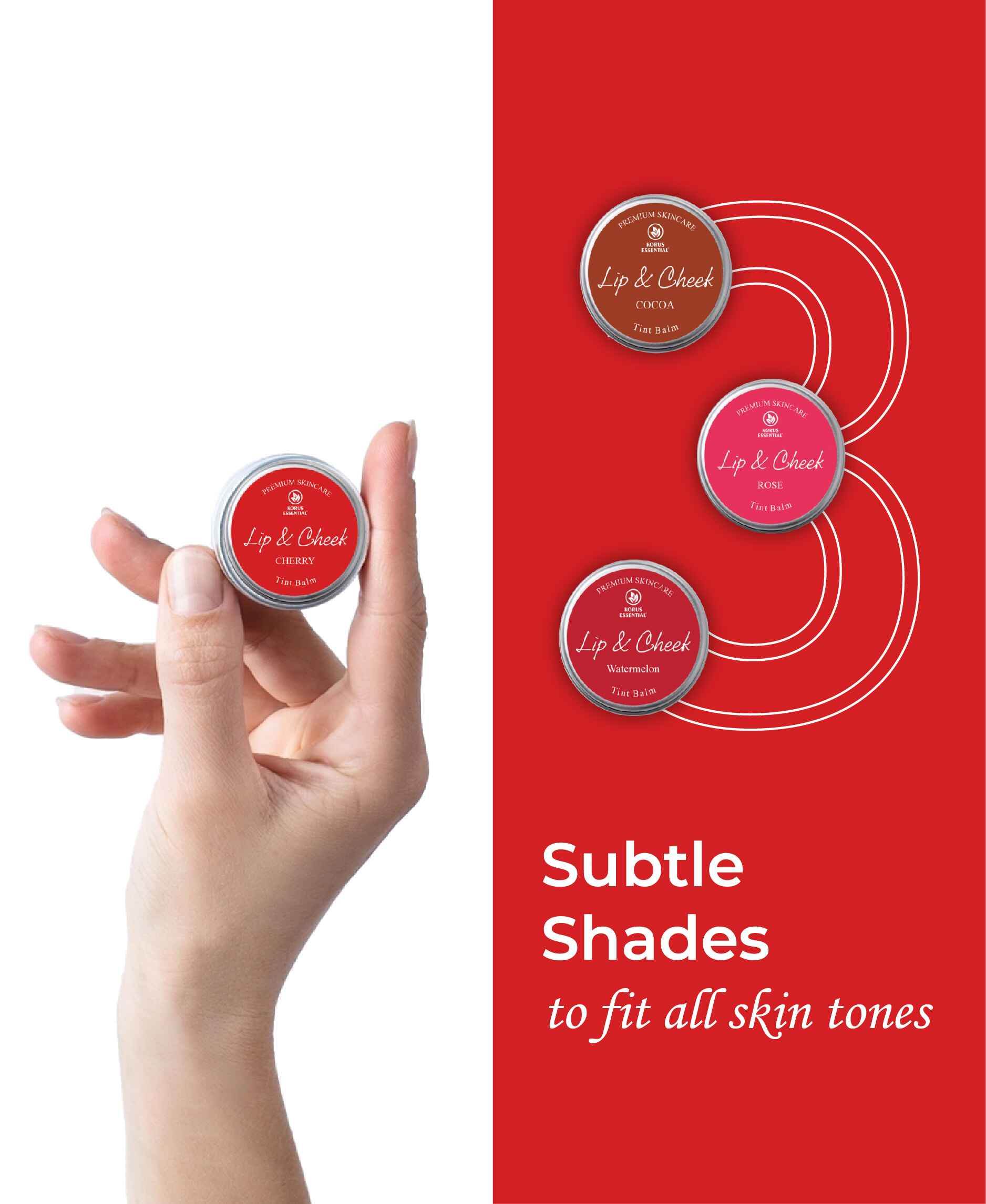 Korus Essential Cherry Lip & Cheek Tint Balm - 8gm (Pack of 2).