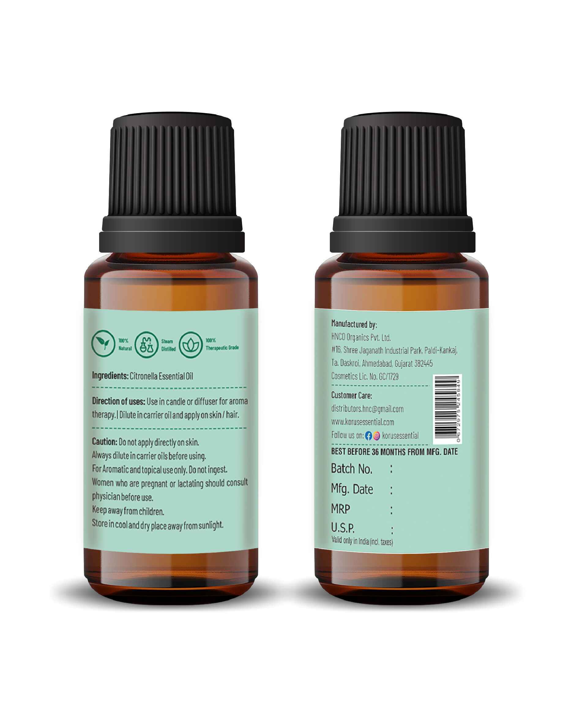 Korus Essential Citronella Oil - 15ml (Pack of 2).