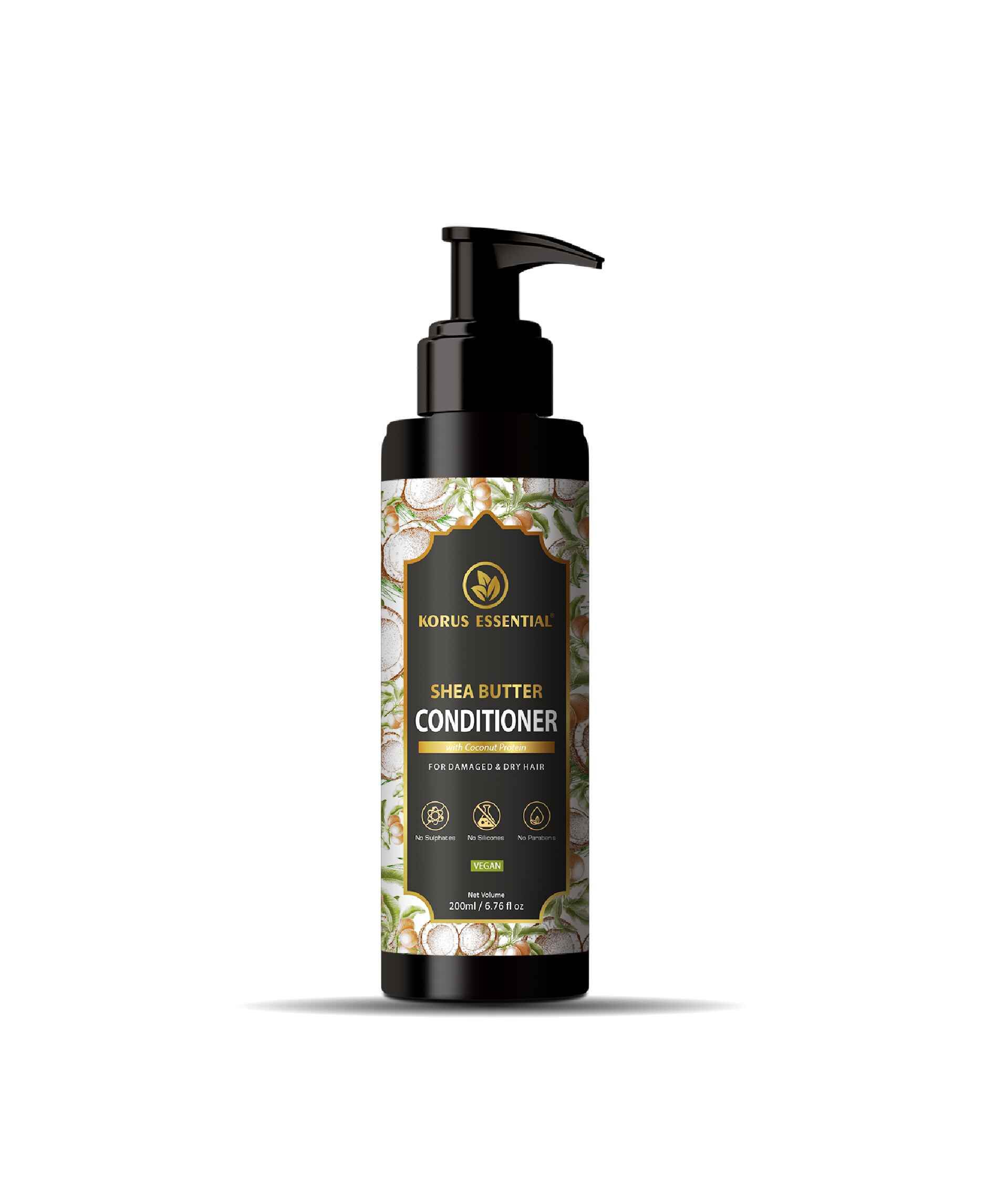 Korus Essential Shea Butter Conditioner with Coconut Protein for Damaged & Dry Hair - 200ml.