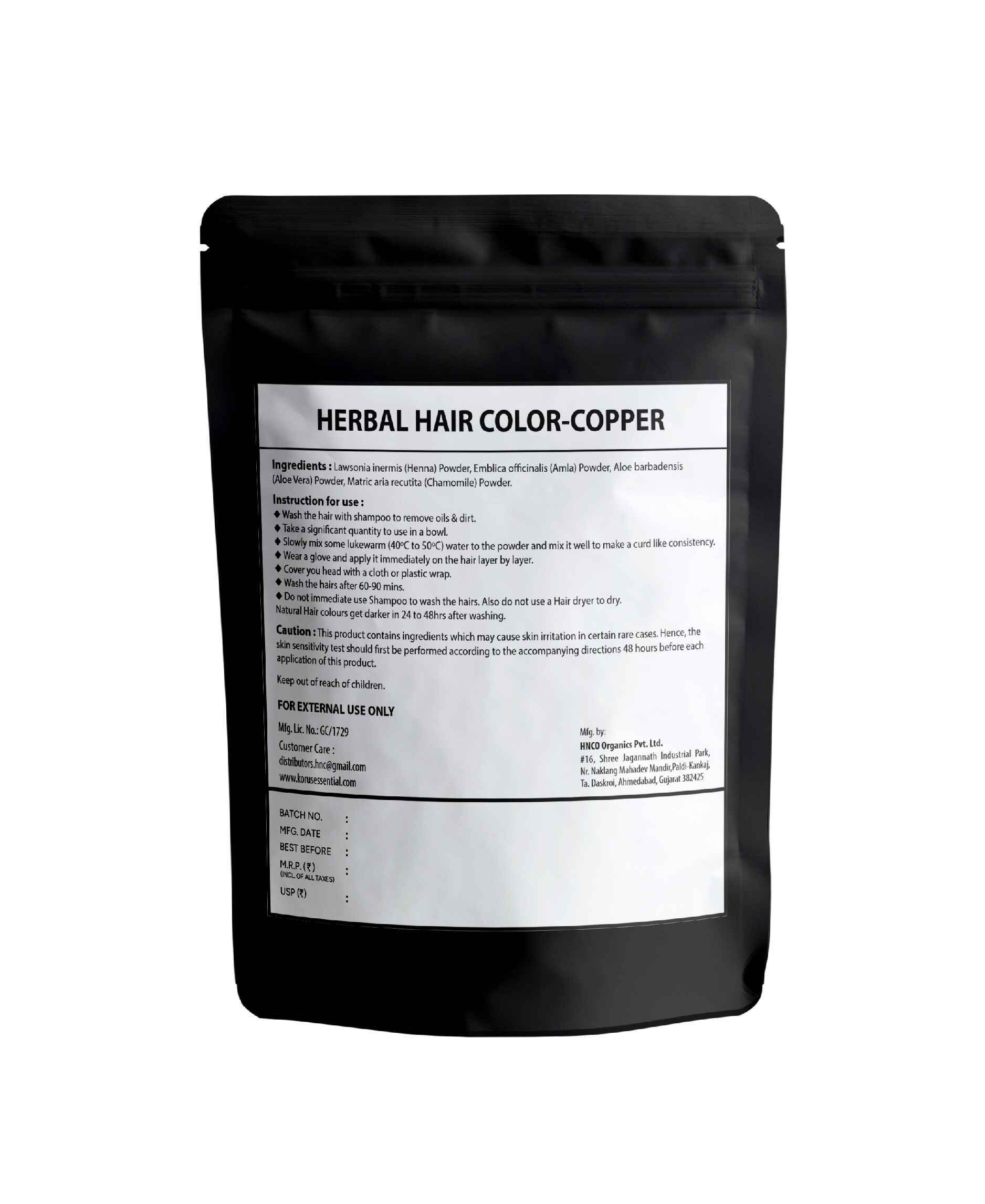 Korus Essential Herbal Hair Color (Copper) - 100gm (Pack of 3).