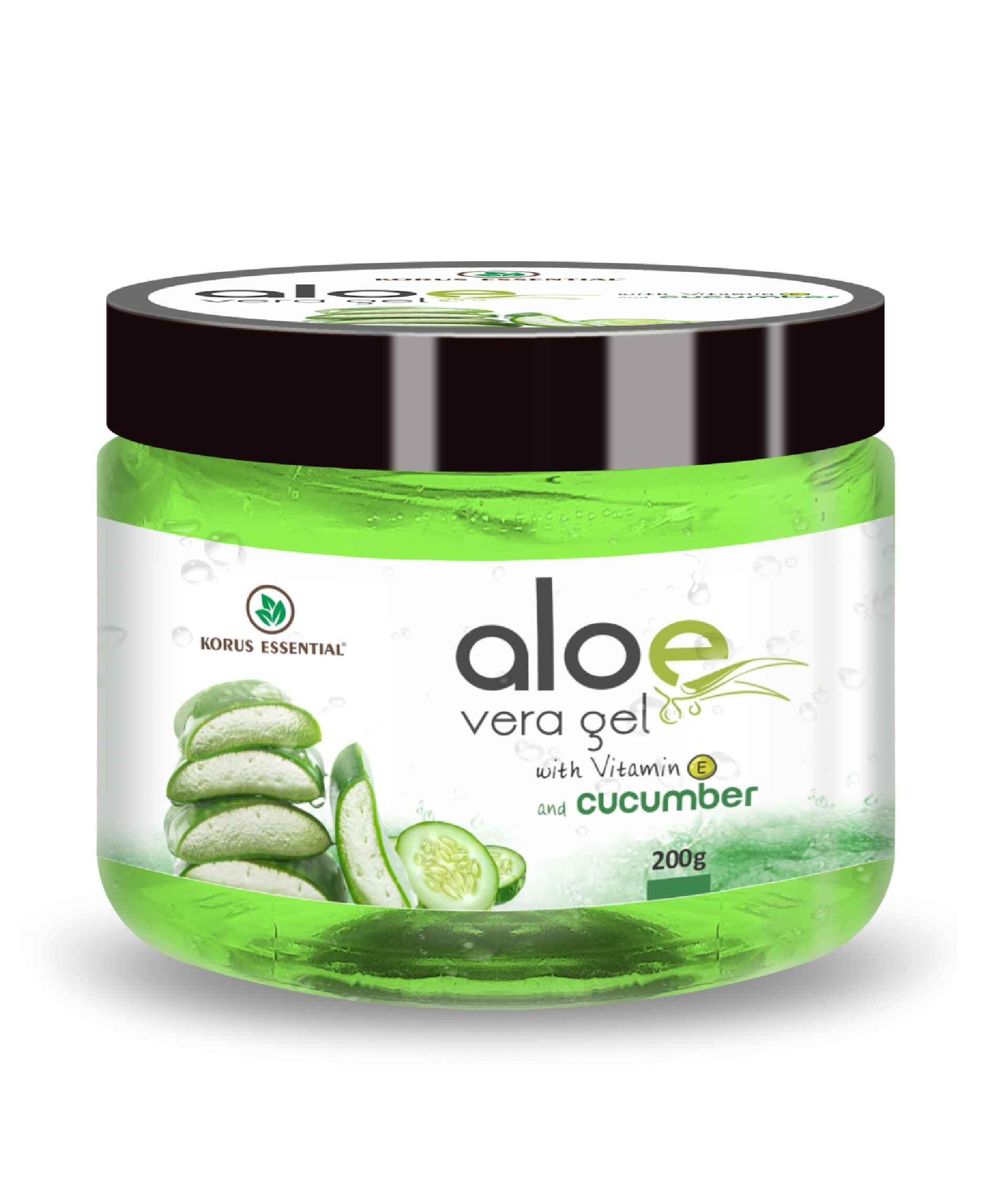 Korus Essential Aloe Vera Gel with Cucumber and Vitamin E - 200gm.