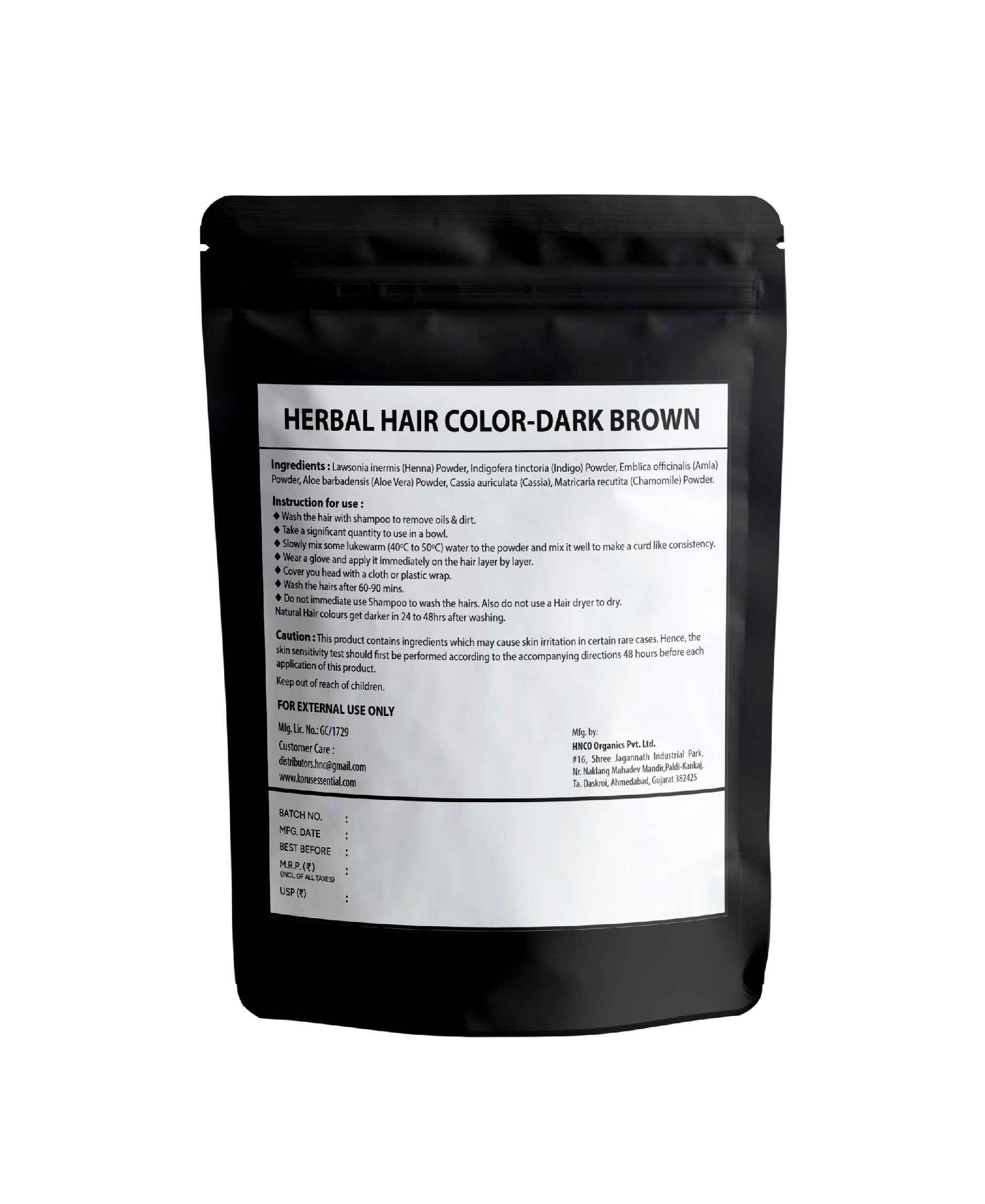 Korus Essential Herbal Hair Color (Dark Brown) - 100gm (Pack of 3).