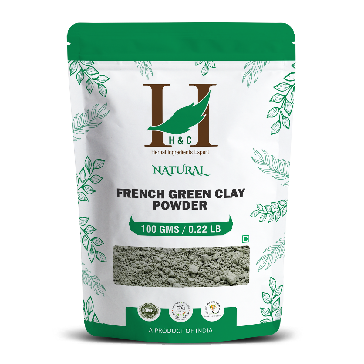 H&C Natural French Green Clay Powder 100gm - Deep Detox & Purify