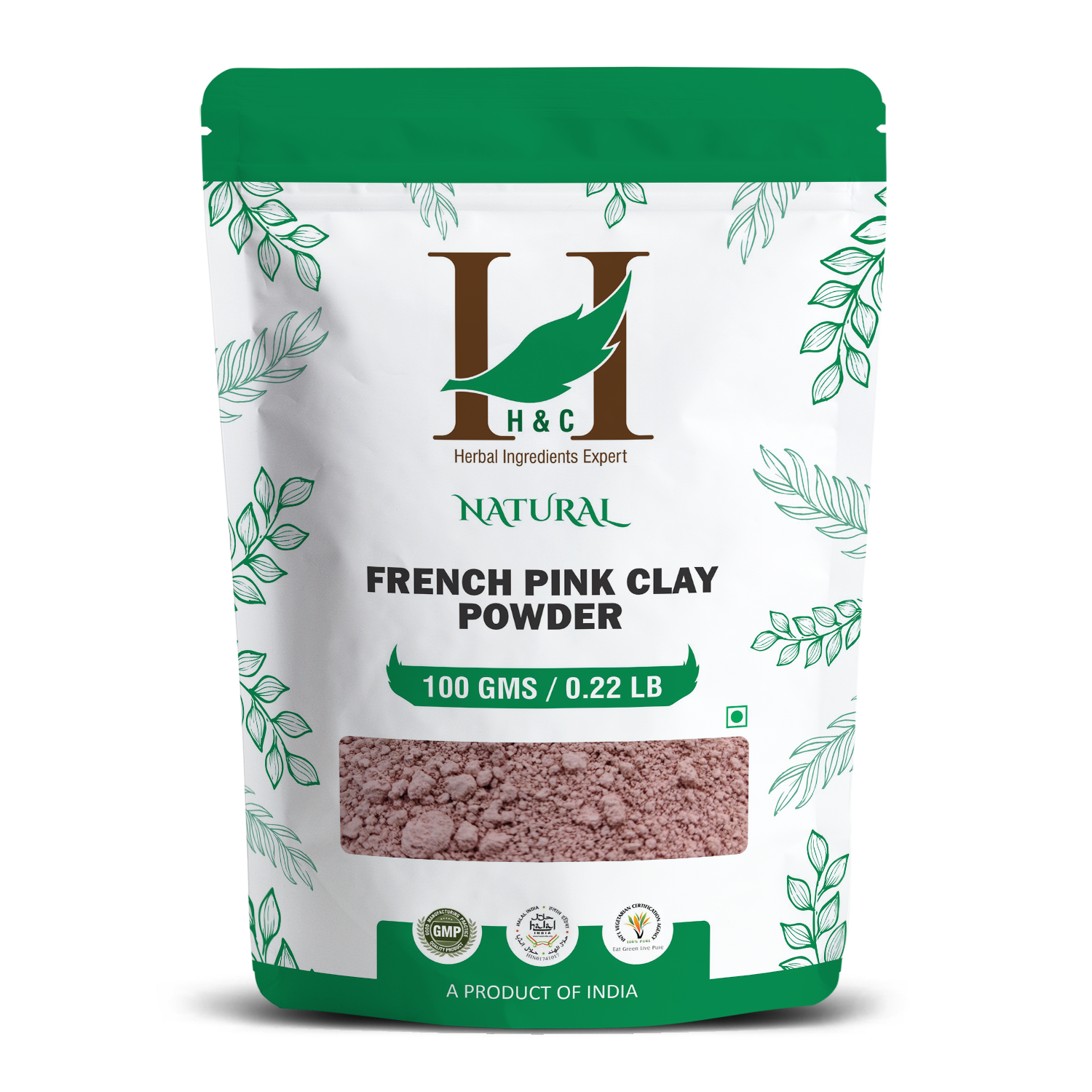 H&C Natural French Pink Clay Powder 100gm - Gentle Glow & Balance