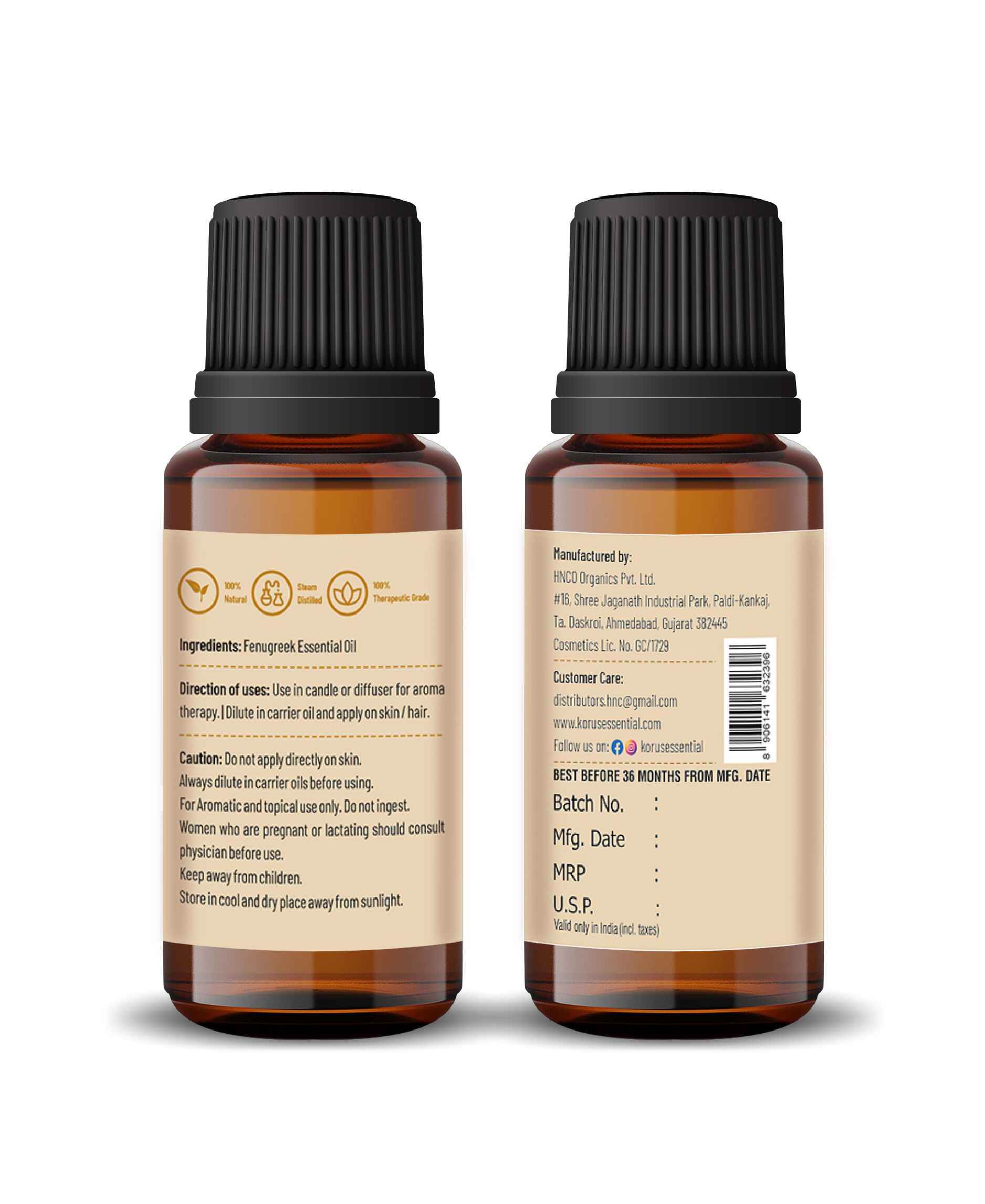 Korus Essential Fenugreek Oil - 15ml (Pack of 2).