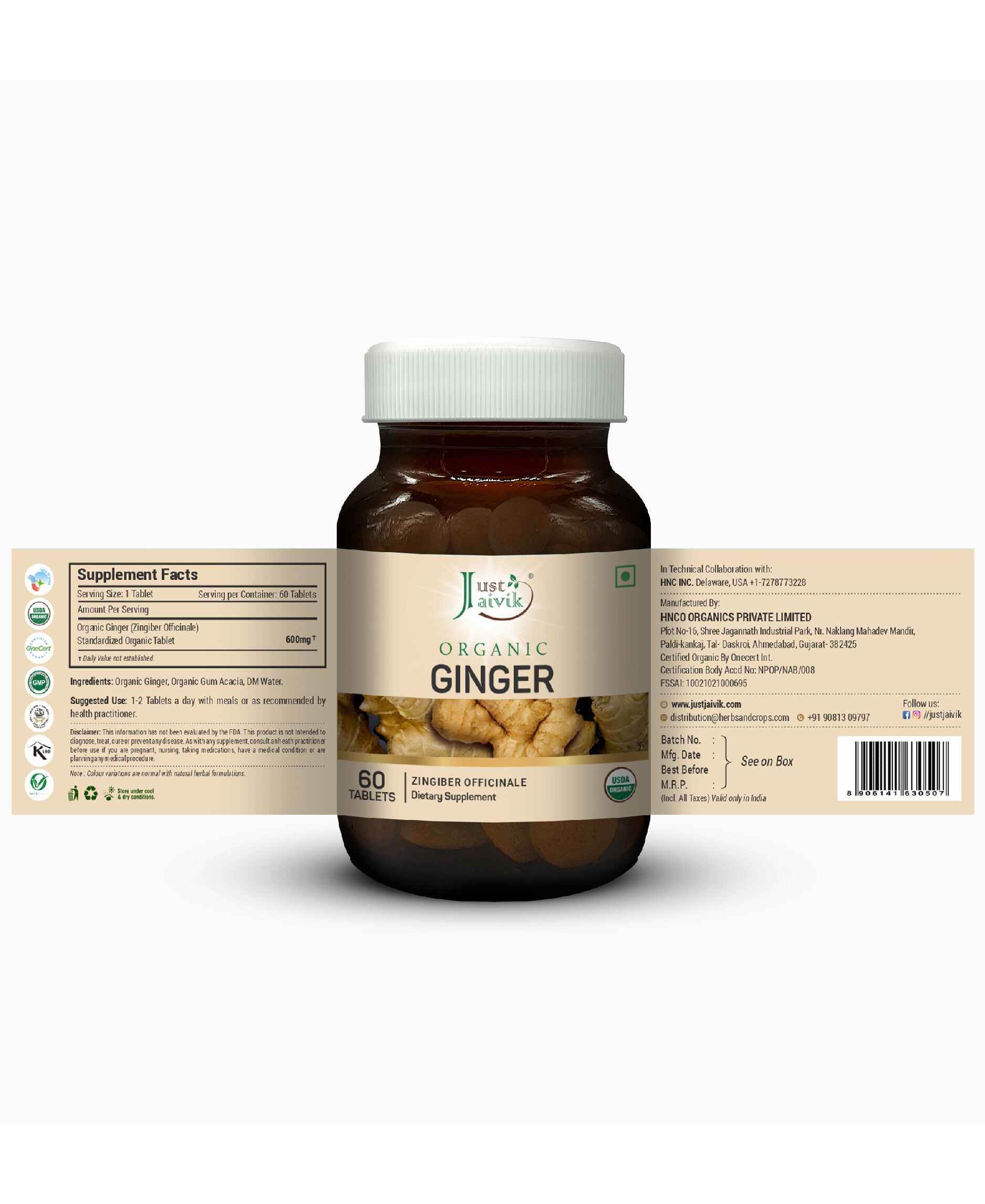 Just Jaivik Organic Ginger Tablets bottle