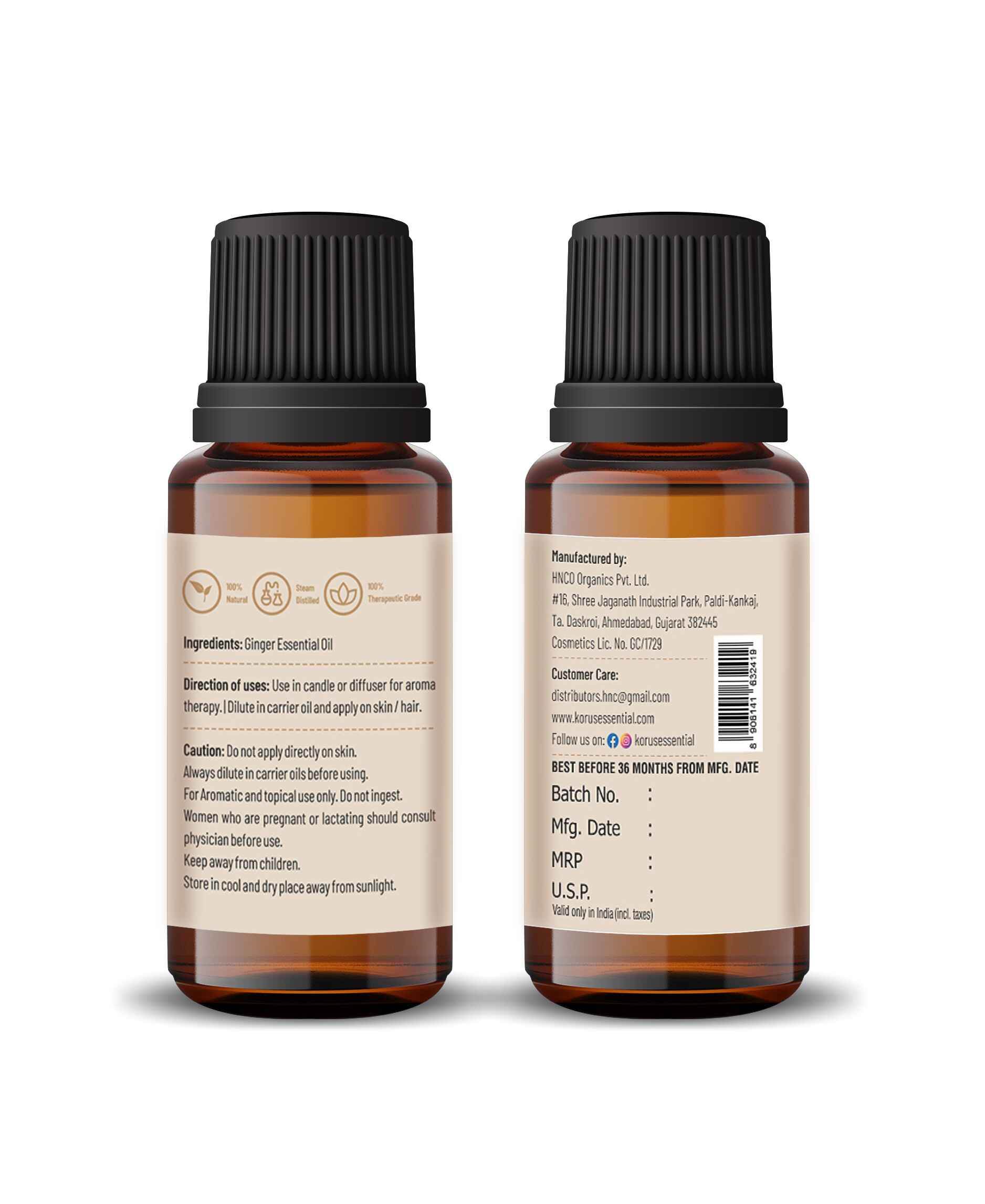 Korus Essential Ginger Oil - 15ml.