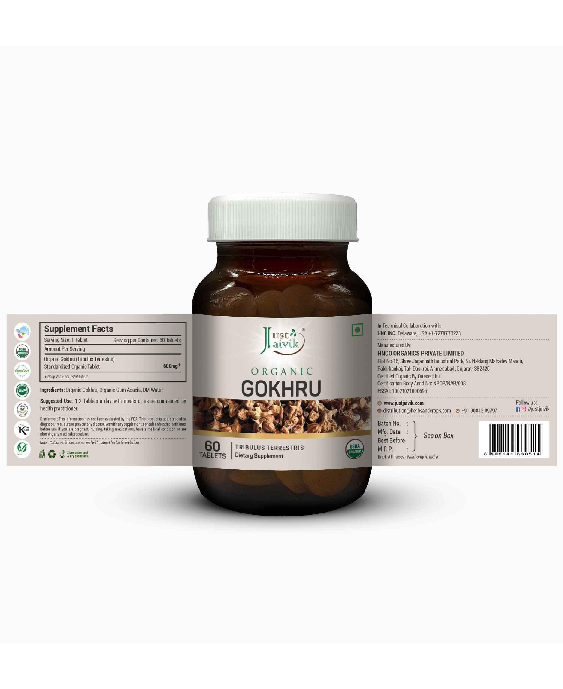 Organic Gokhru tablets bottle for natural stamina and muscle growth
