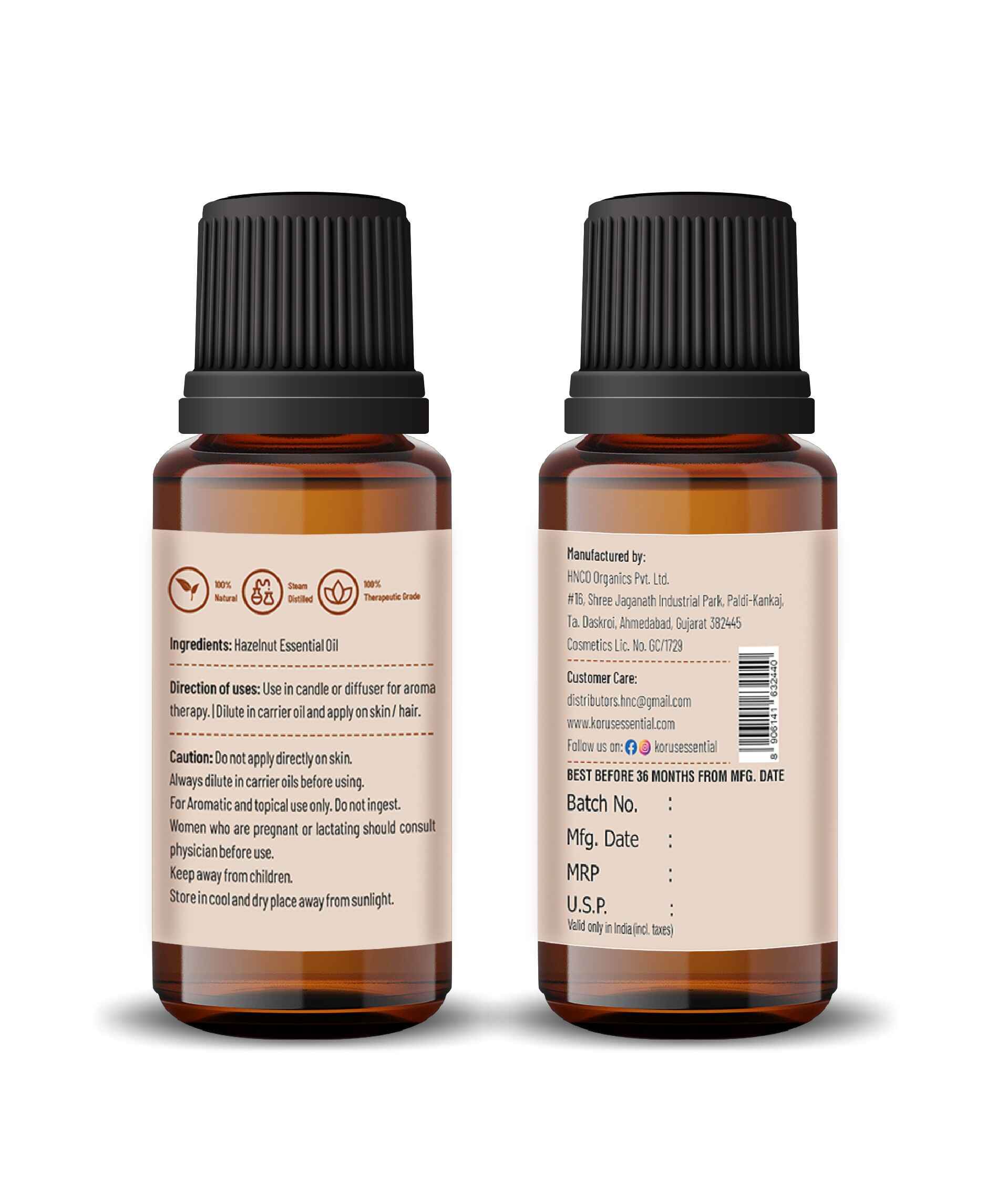 Korus Essential Hazelnut Oil - 15ml (Pack of 2).