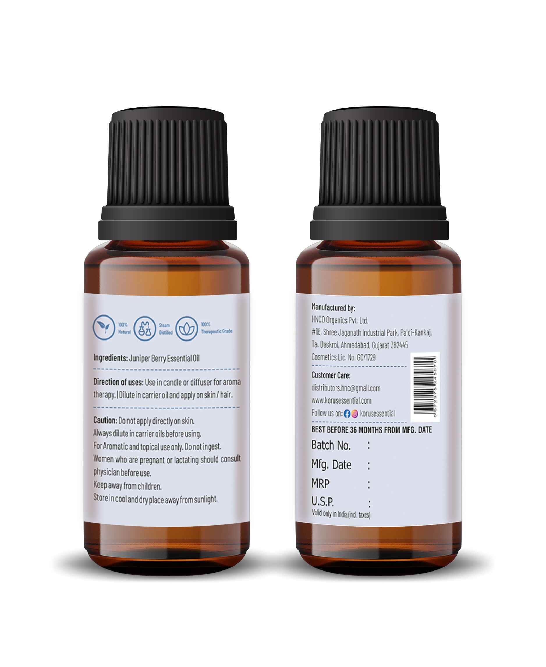 Korus Essential Juniper Berry Oil - 15ml (Pack of 2).