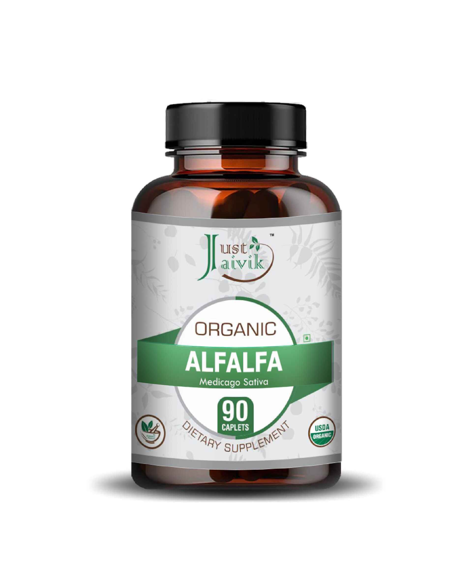 Just Jaivik Organic Alfalfa Caplets 750mg bottle