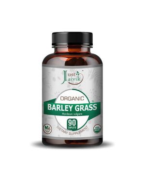 Just Jaivik Organic Barley Grass Caplets 750mg bottle