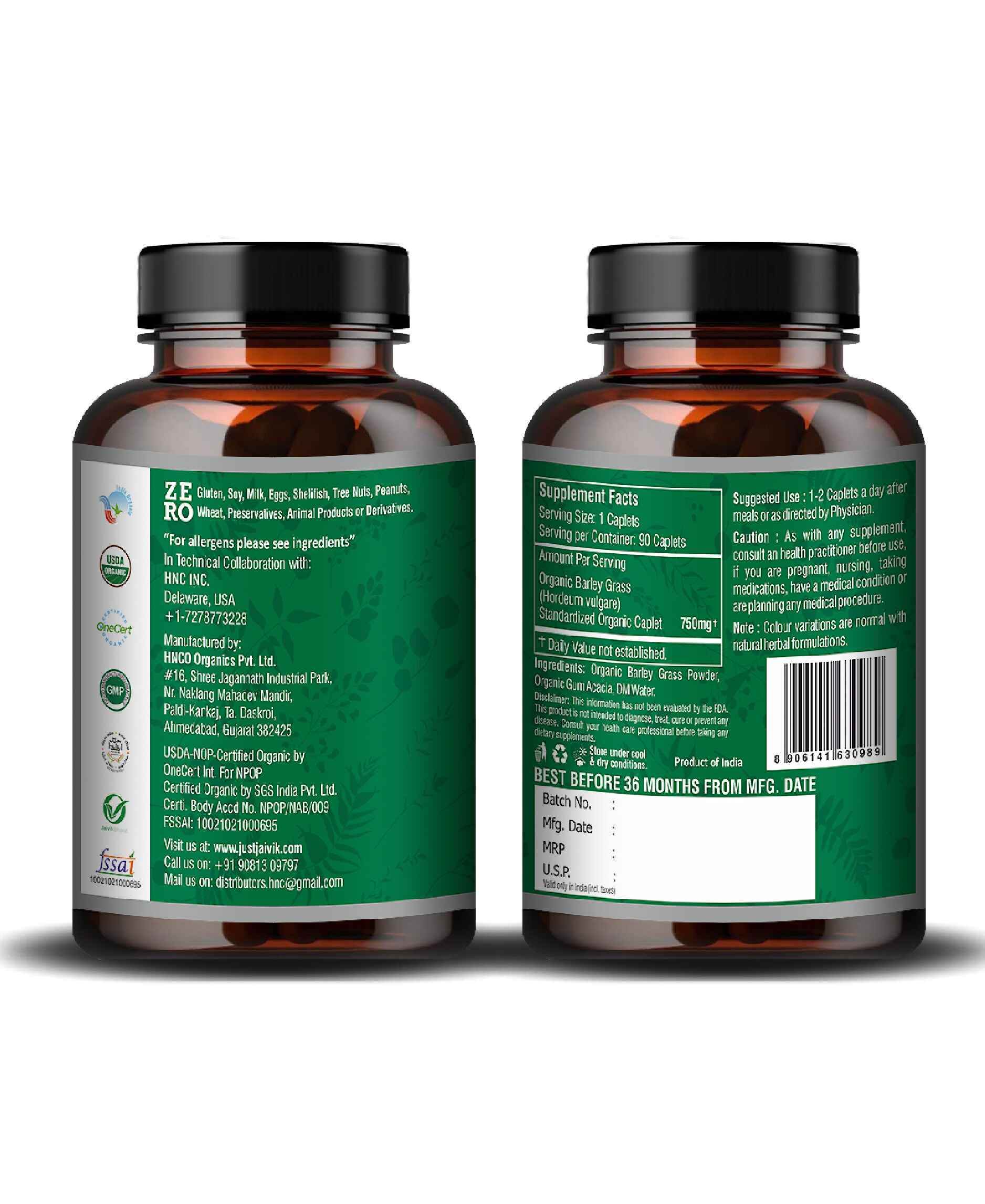 Just Jaivik Organic Barley Grass supplement vegan capsules