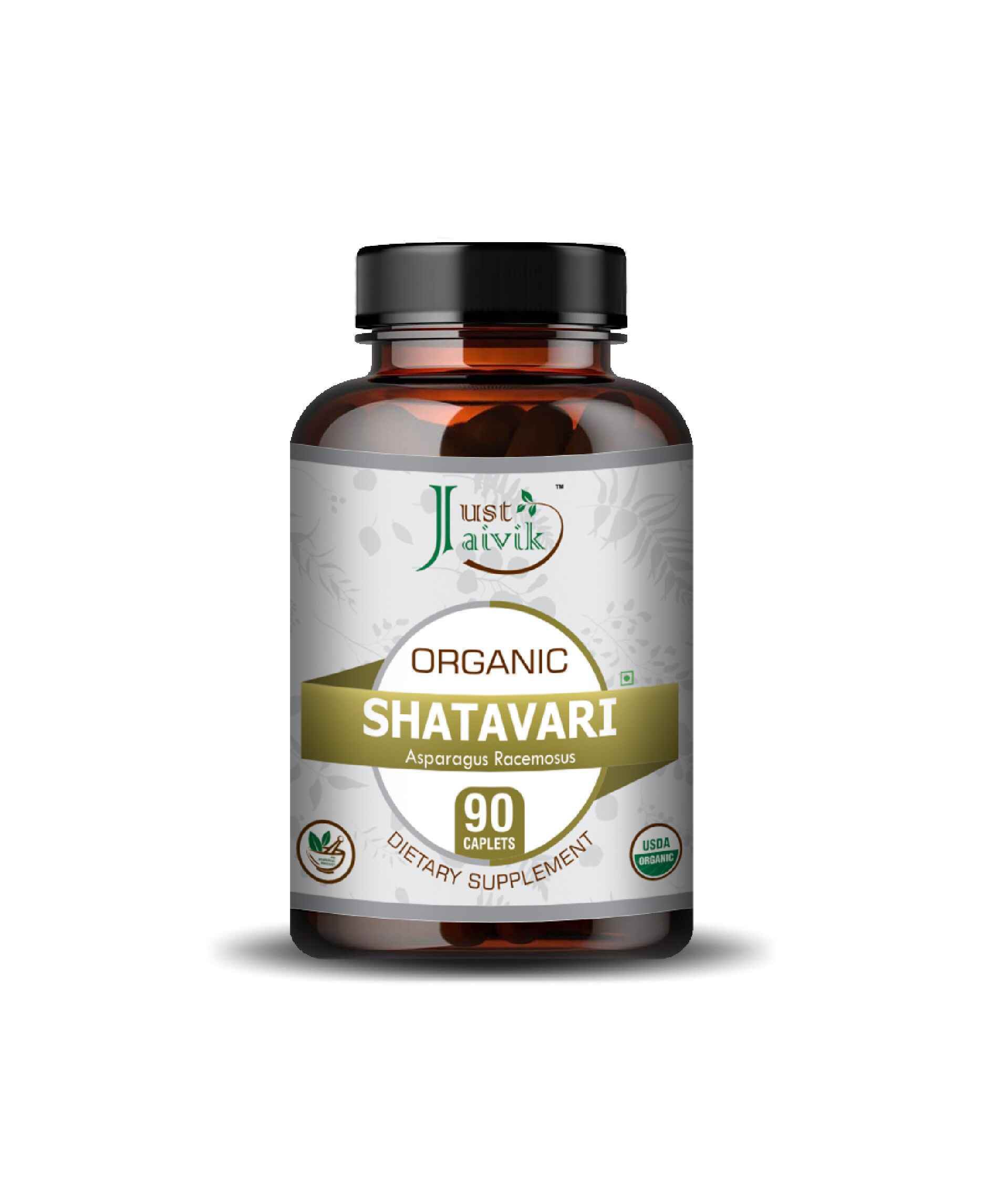 Just Jaivik Organic Shatavari Caplets 750mg - Herbal Supplement for Women's Hormonal Balance