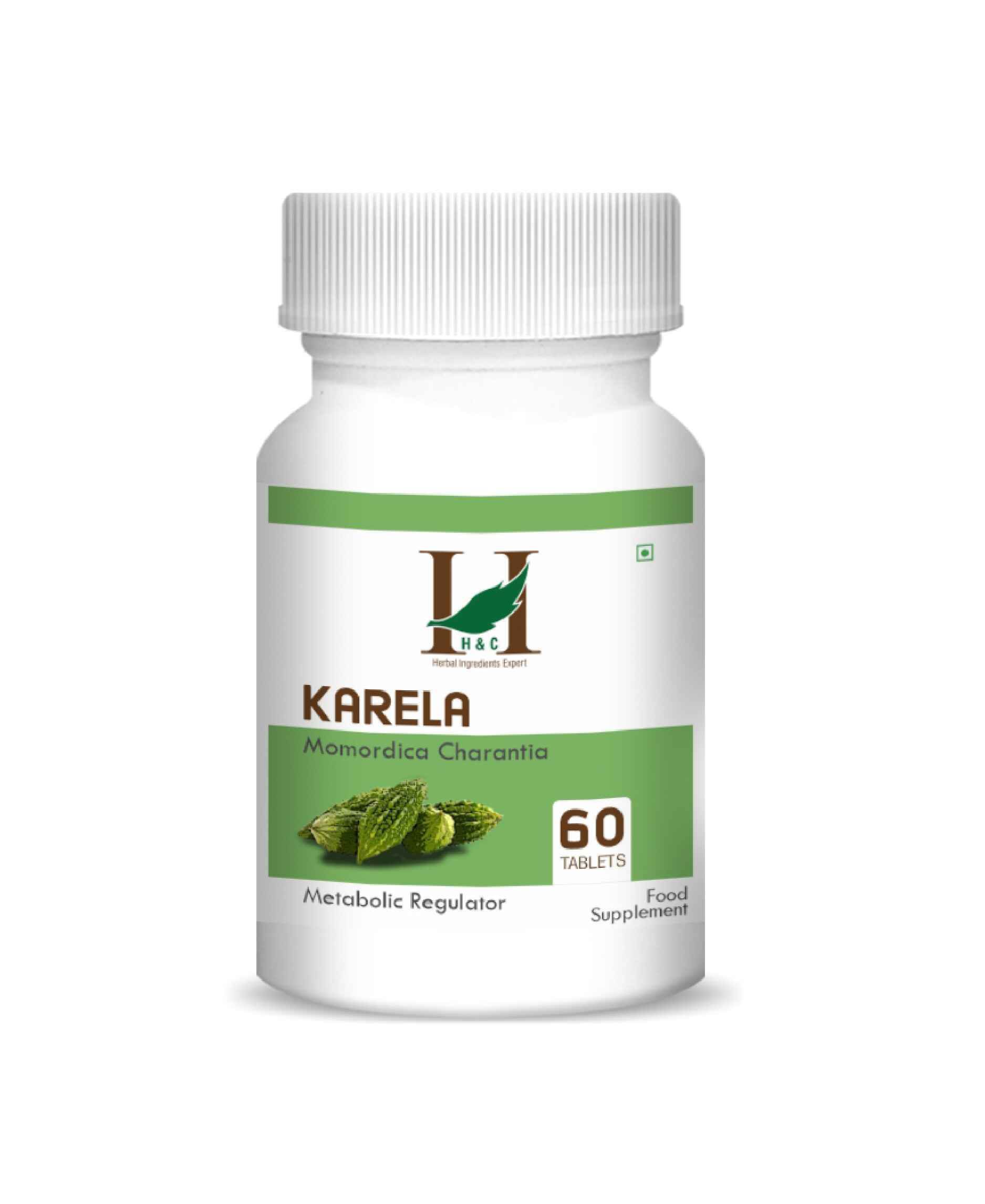 H&C Karela Tablet bottle with Bitter Gourd supplement capsules