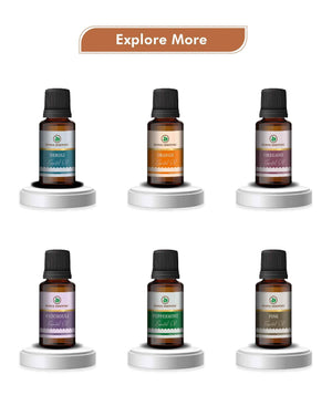 Korus Essential Myrrh Oil bottle beside moisturizer and natural ingredients