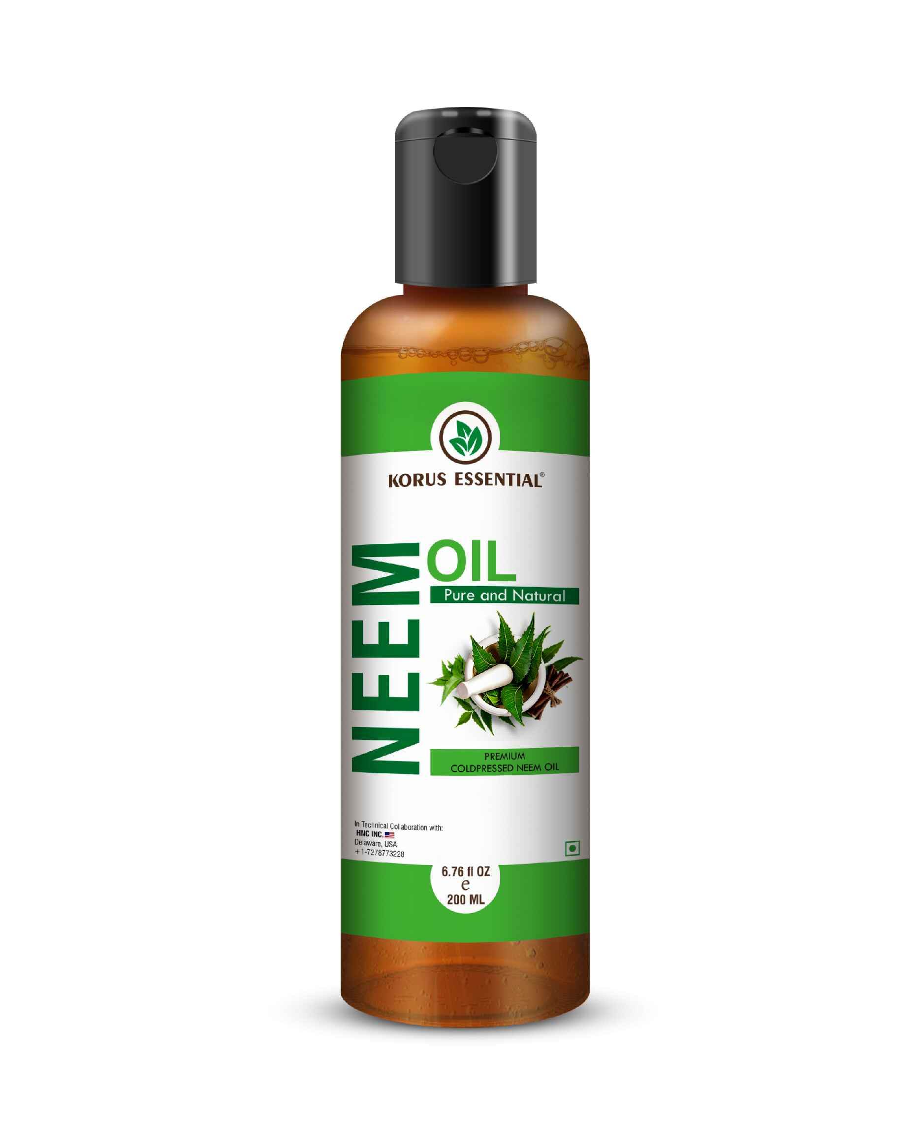 Korus Essential Neem Oil 100% Pure Cold-Pressed Neem Oil Bottle