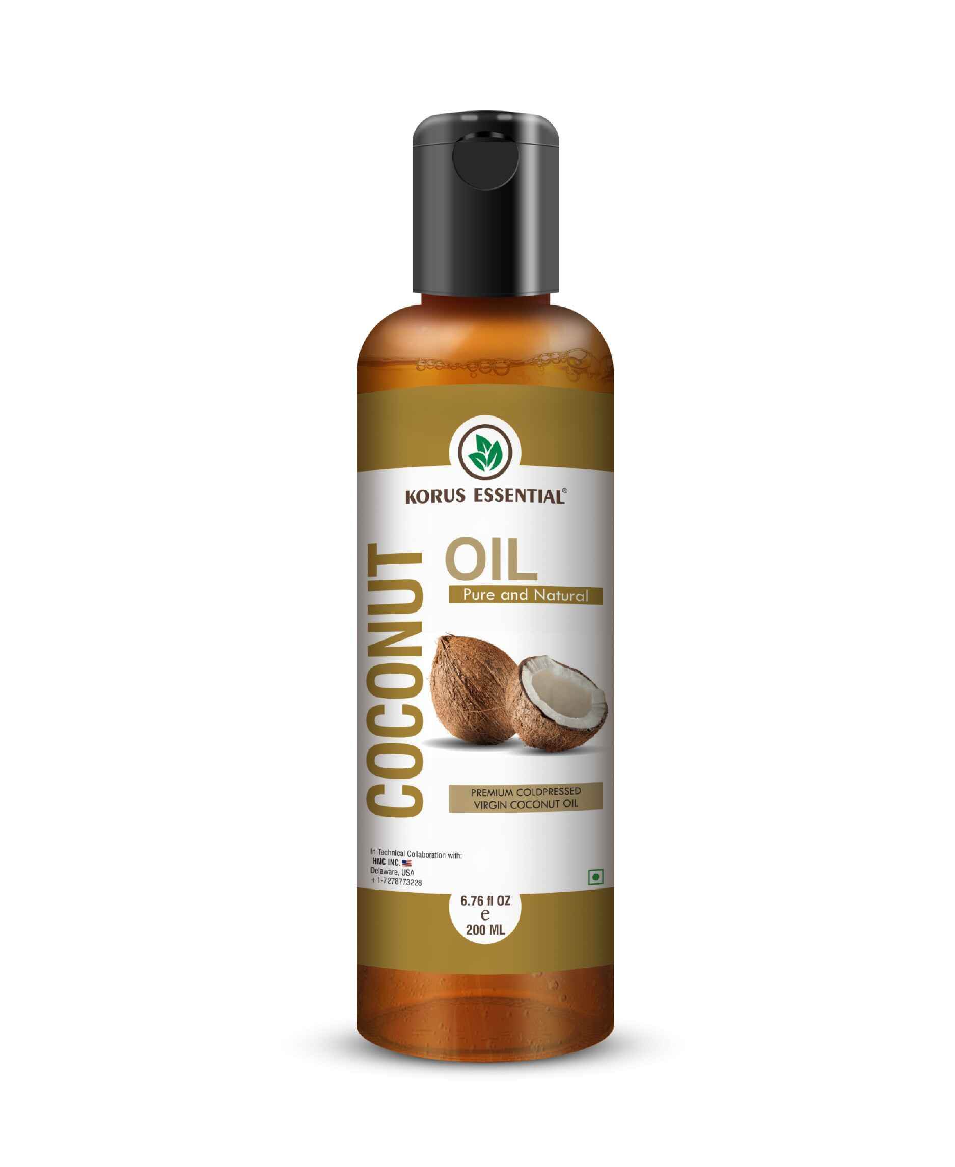 Korus Essential Virgin Coconut Oil bottle for skin and hair care