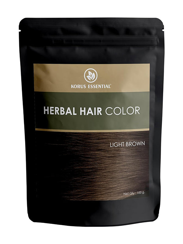 Korus Essential Herbal Hair Color (Light Brown) - 100g | with Henna, Amla, Aritha, etc.