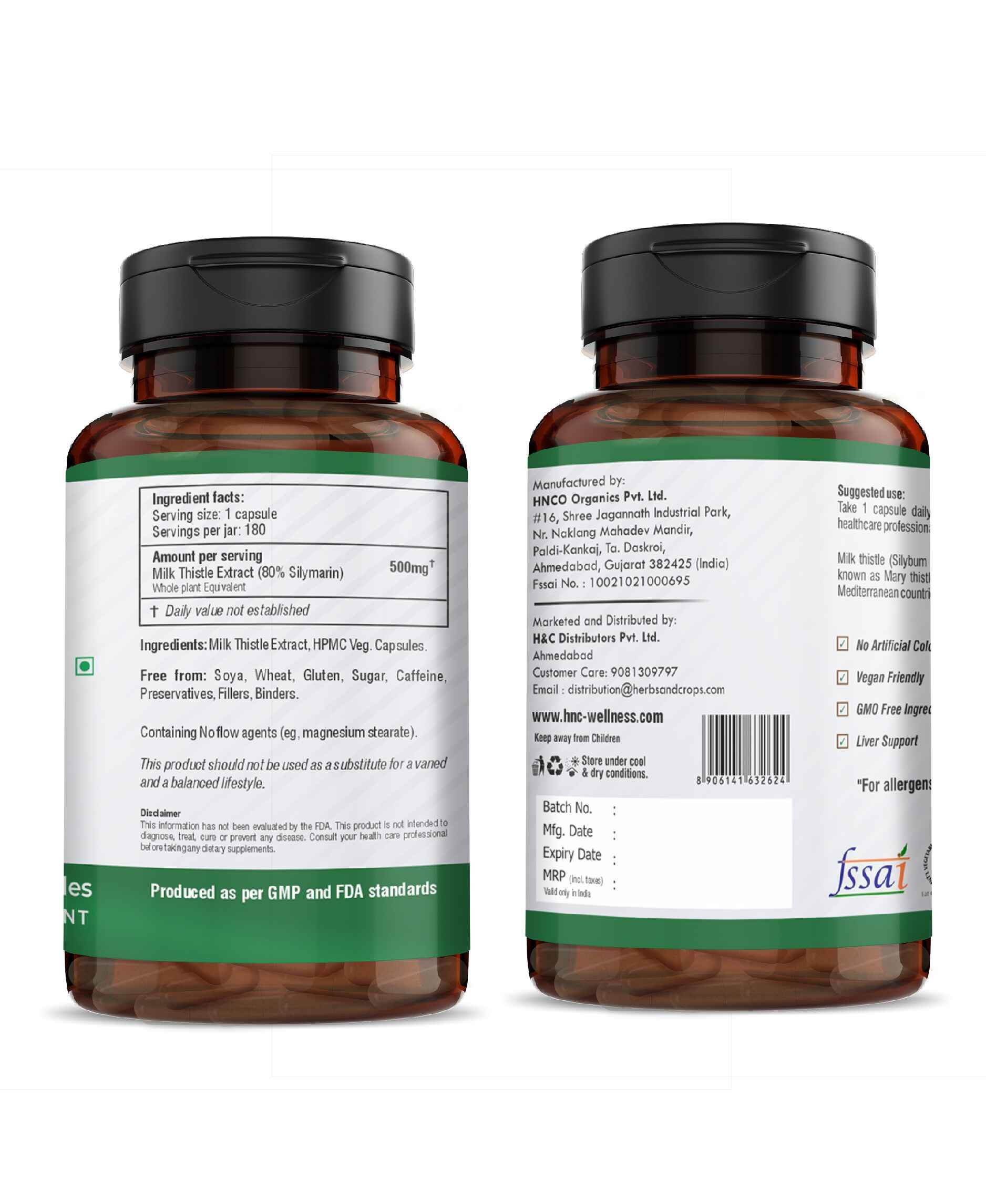 Milk thistle 500mg capsules antioxidant liver support