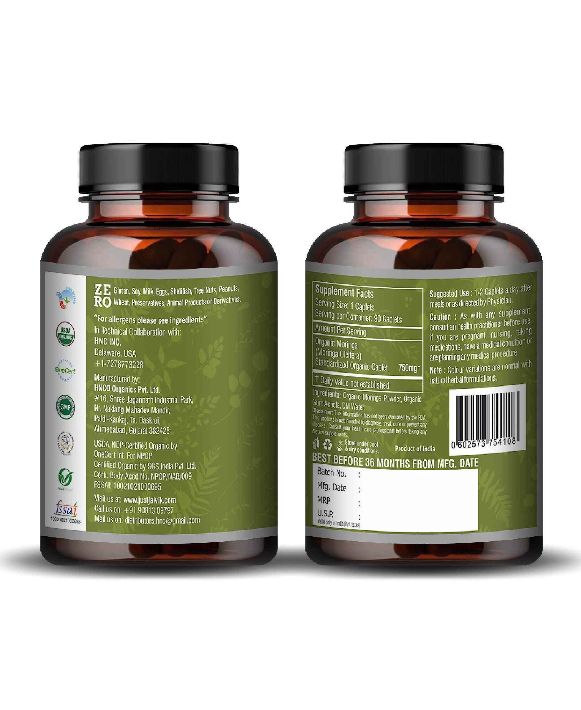 Organic Moringa leaf powder supplement capsules