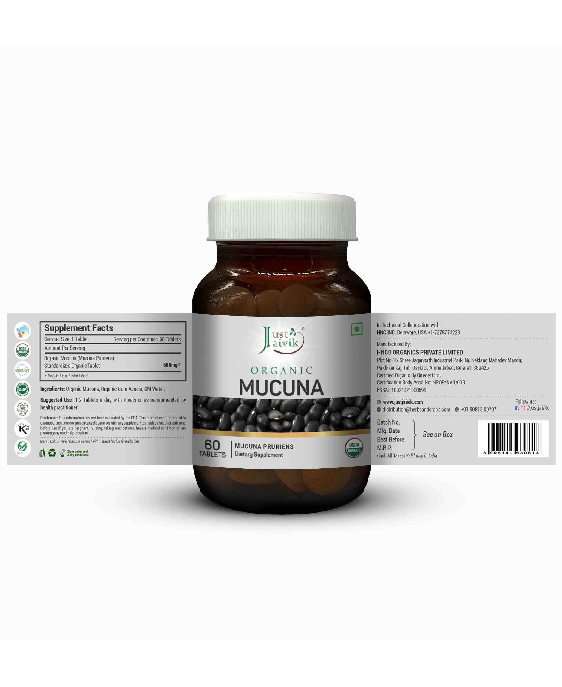 Just Jaivik Organic Mucuna Tablets bottle front view
