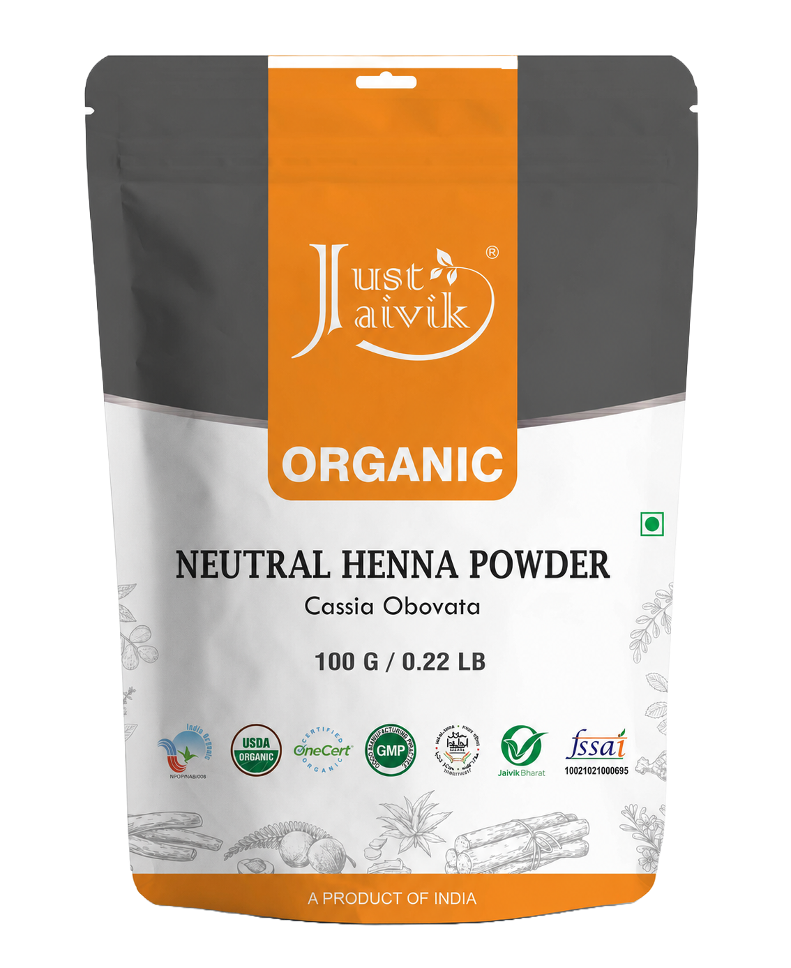 Just Jaivik Organic Neutral Henna Powder 100gm - Chemical-Free Hair Care