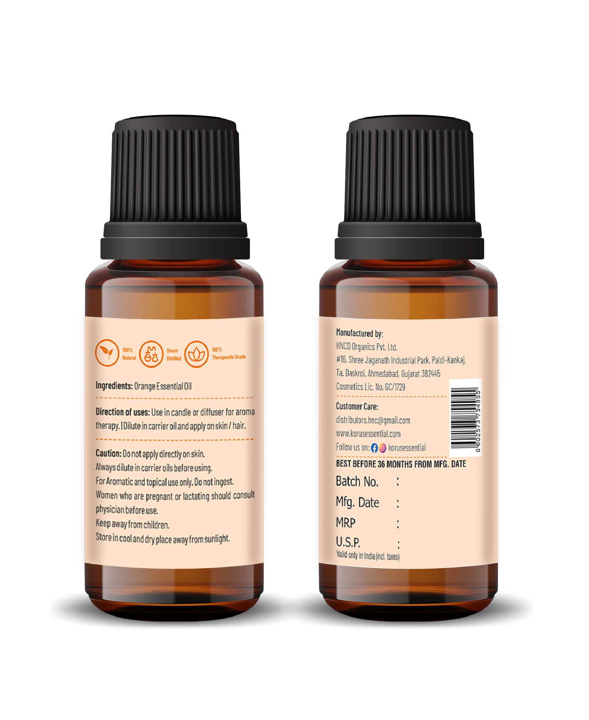 Korus Essential Orange Oil -  15ml (Pack of 2).