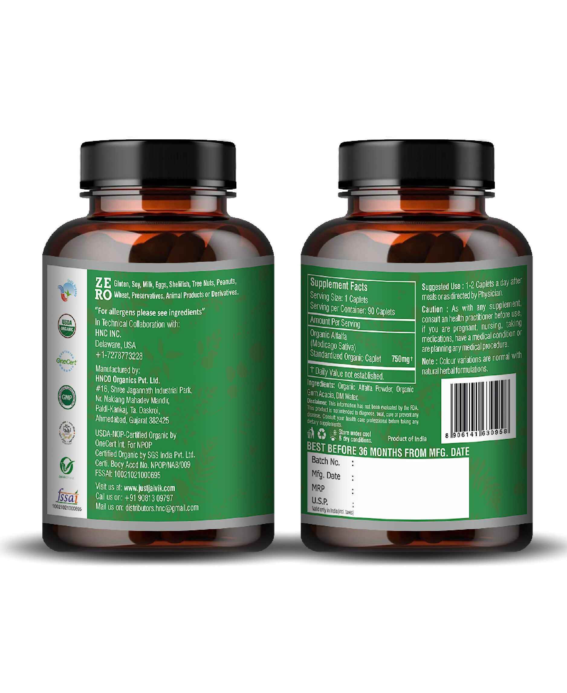 Organic Alfalfa supplement Caplets for digestion