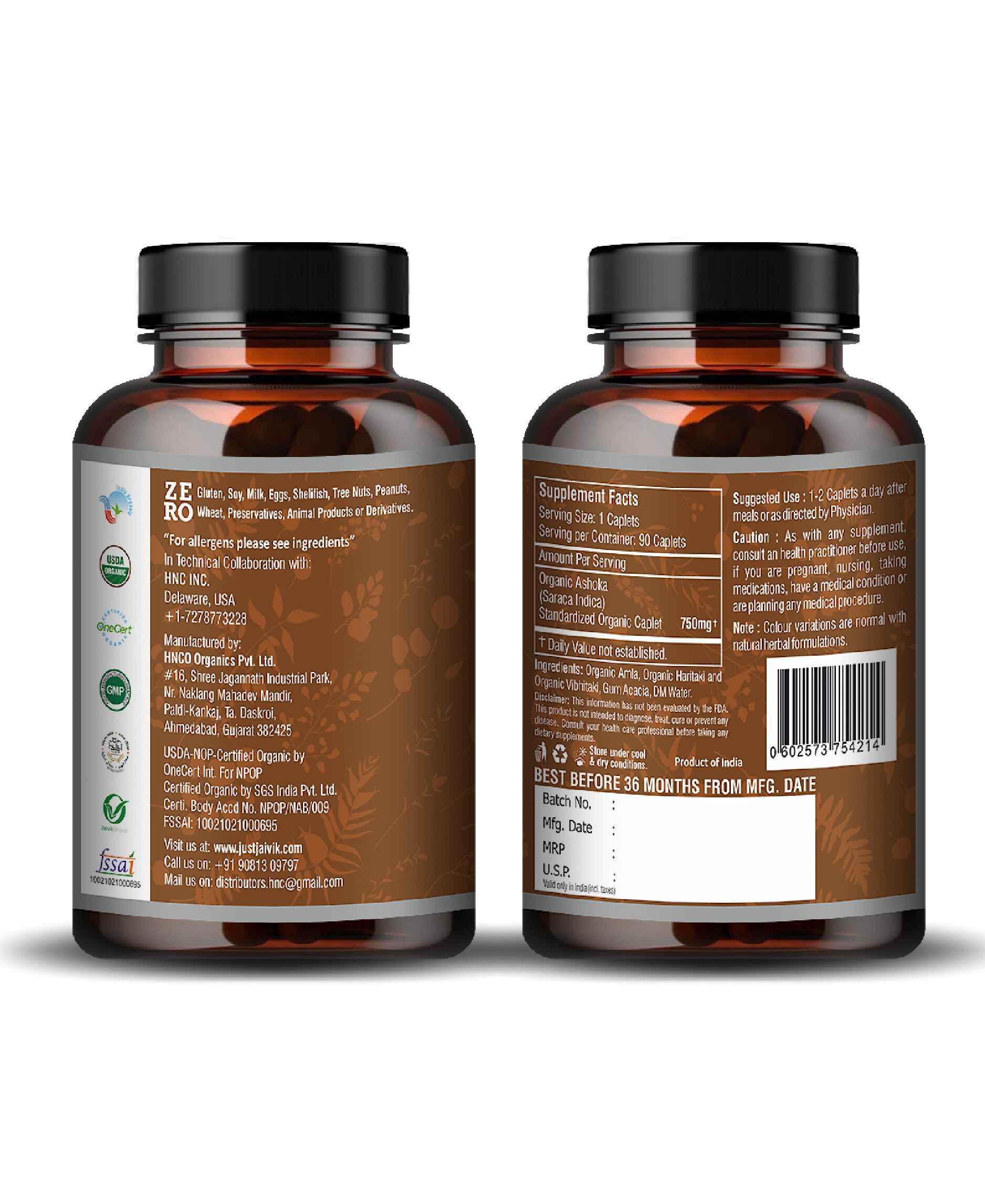Organic Ashoka bark herbal supplement caplets by Just Jaivik