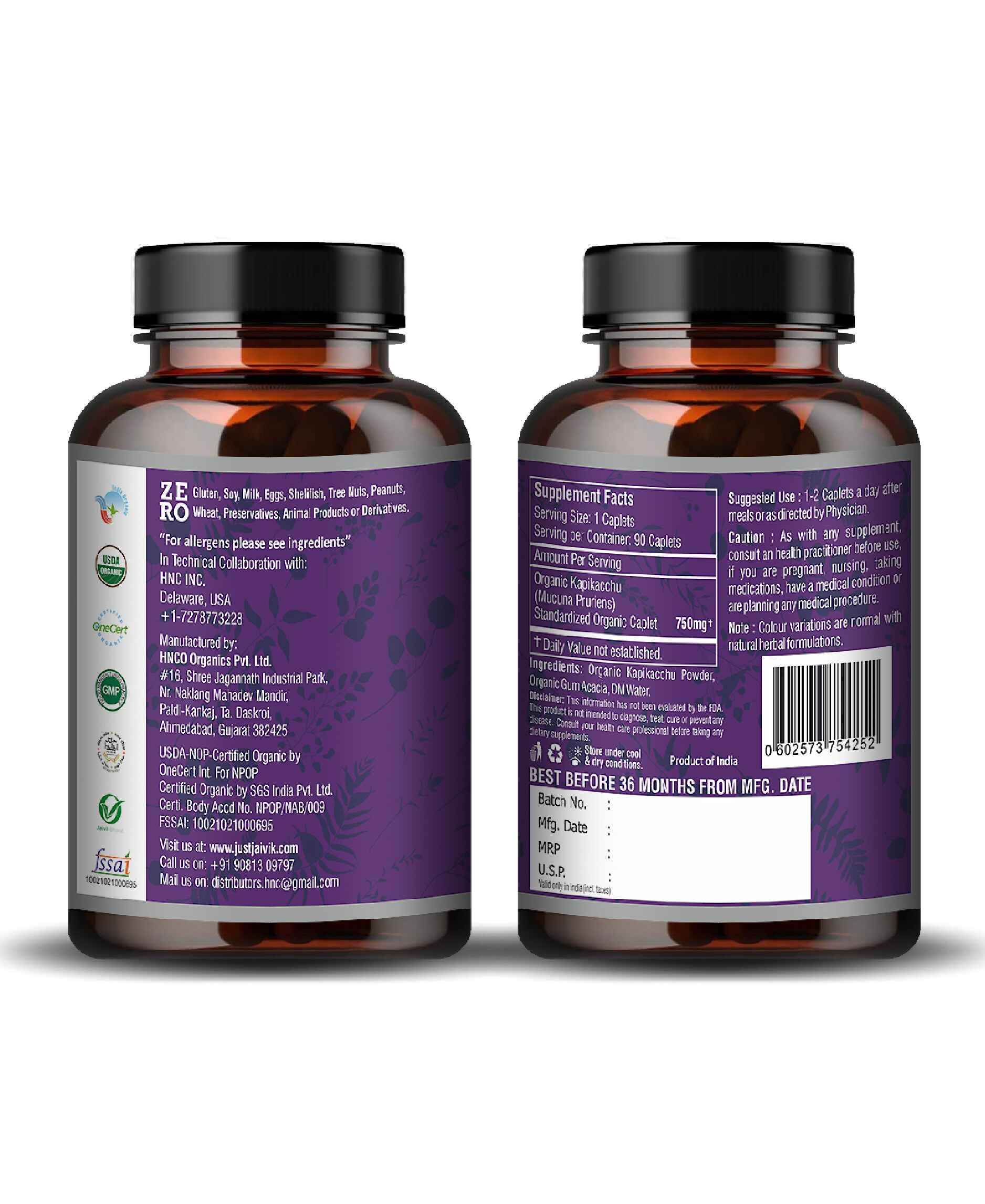 Organic Mucuna pruriens (Kapikacchu) herbal supplement capsules for vitality and energy