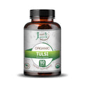 Organic Tulsi Leaves Caplets in a transparent bottle