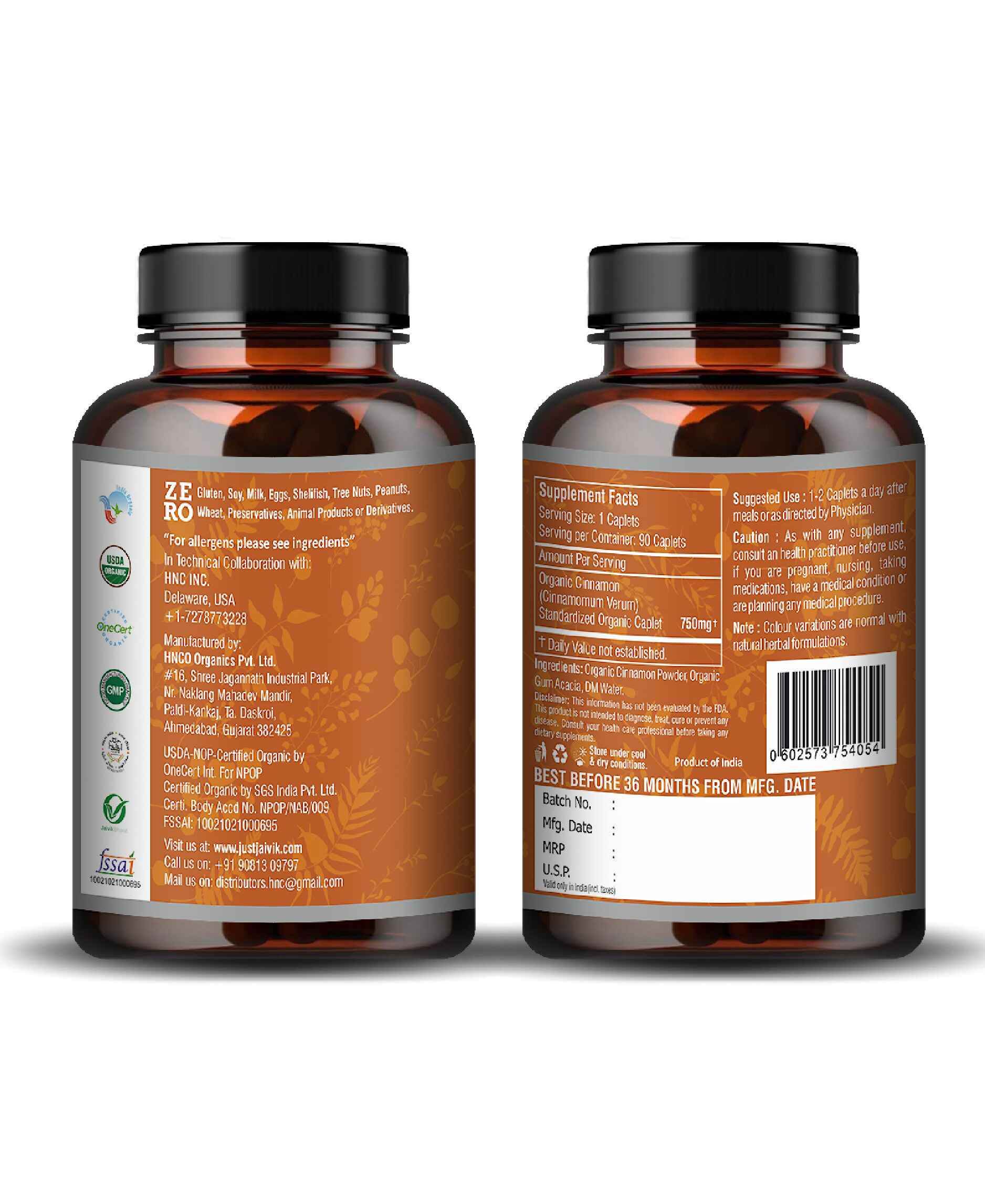 Organic cinnamon dietary supplement capsules