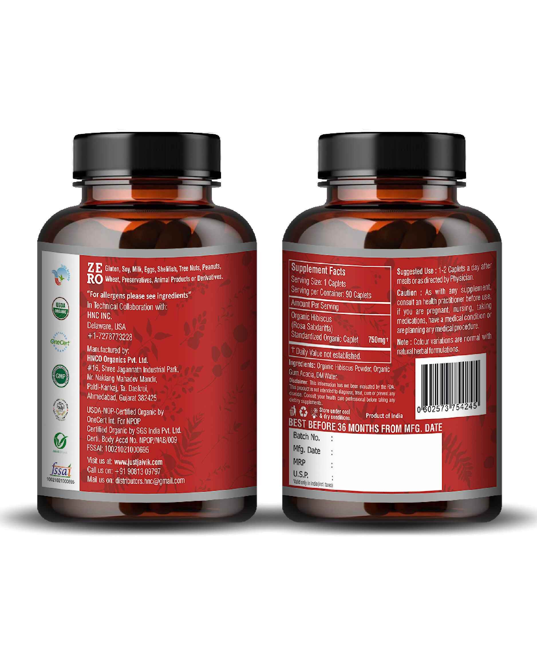 Just Jaivik Organic hibiscus dietary supplement with antioxidant benefits