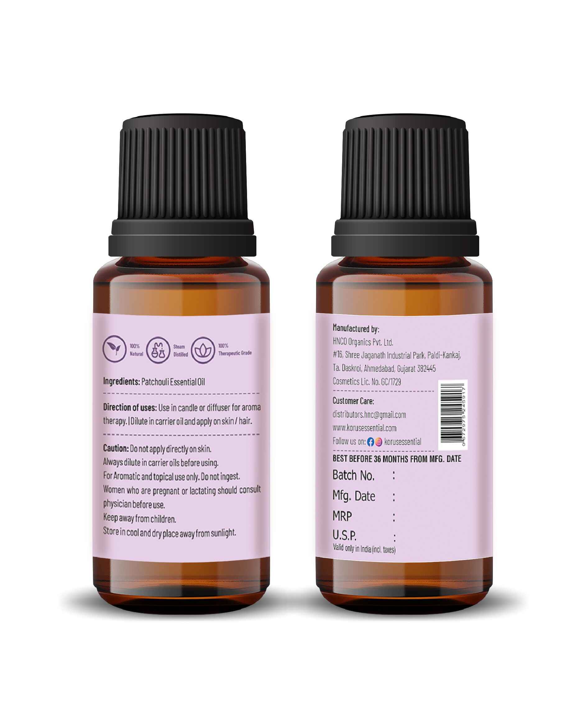 Korus Essential Patchouli Oil - 15ml (Pack of 2).