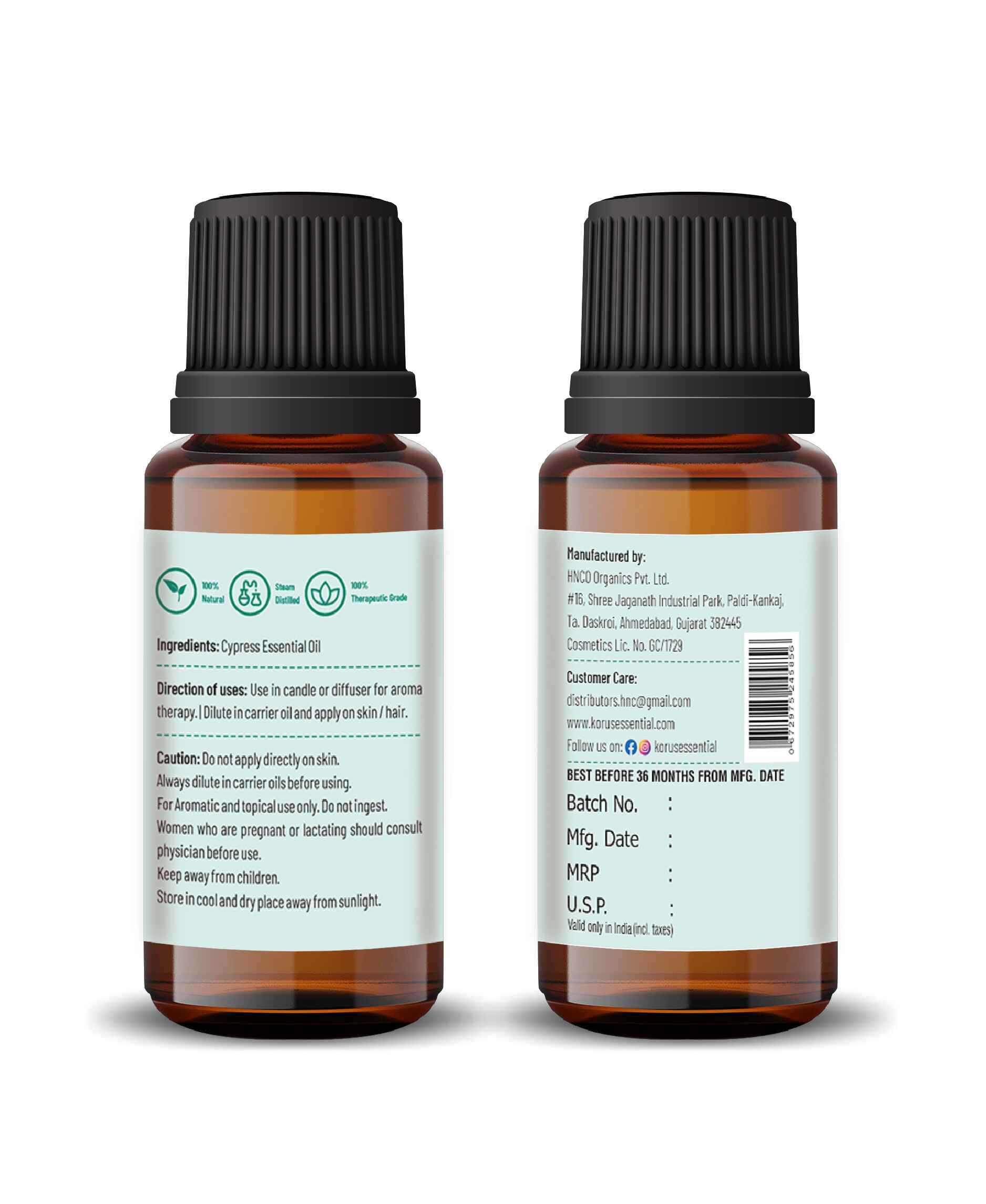 Pure Cypress essential oil from Korus Essential for aromatherapy