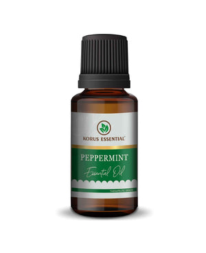 Pure peppermint essential oil bottle with fresh peppermint leaves