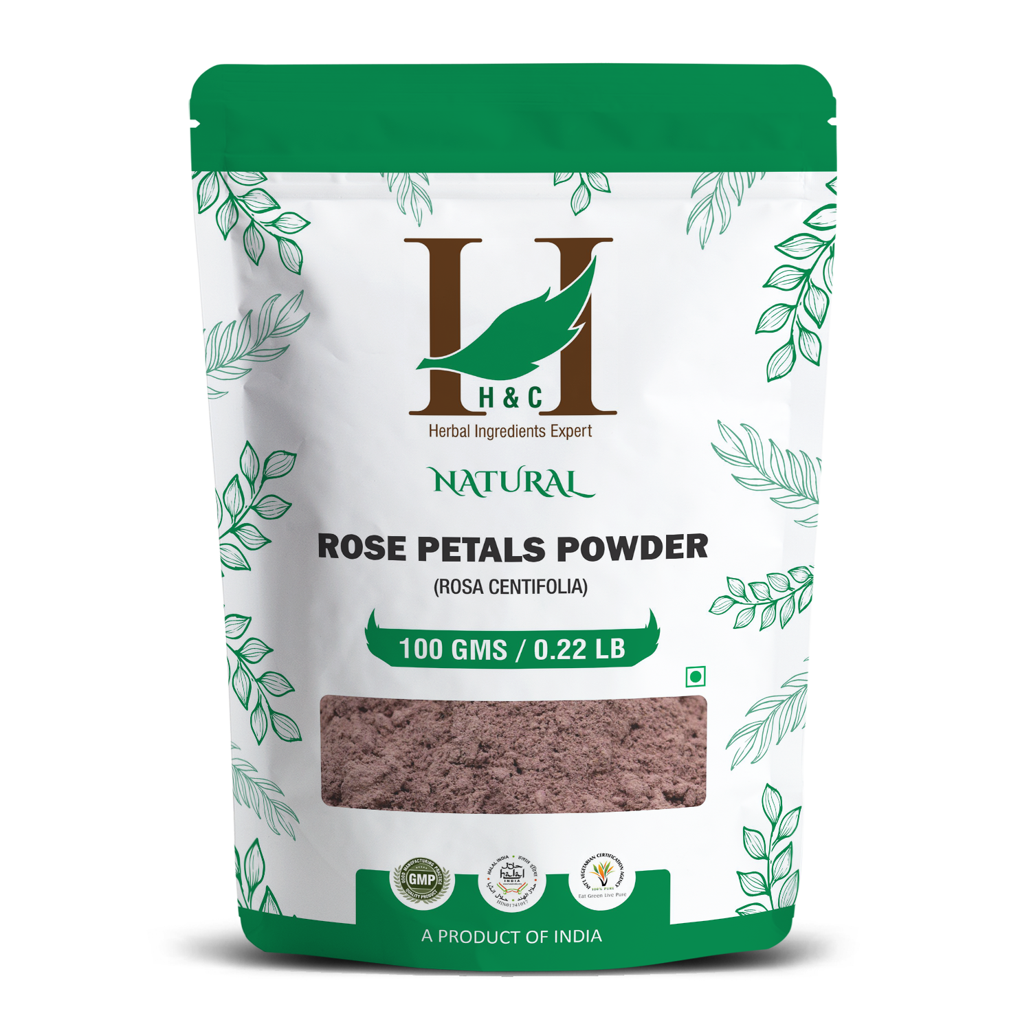H&C Natural Rose Petal Powder 100gm - Radiant Skin & Silky Hair
