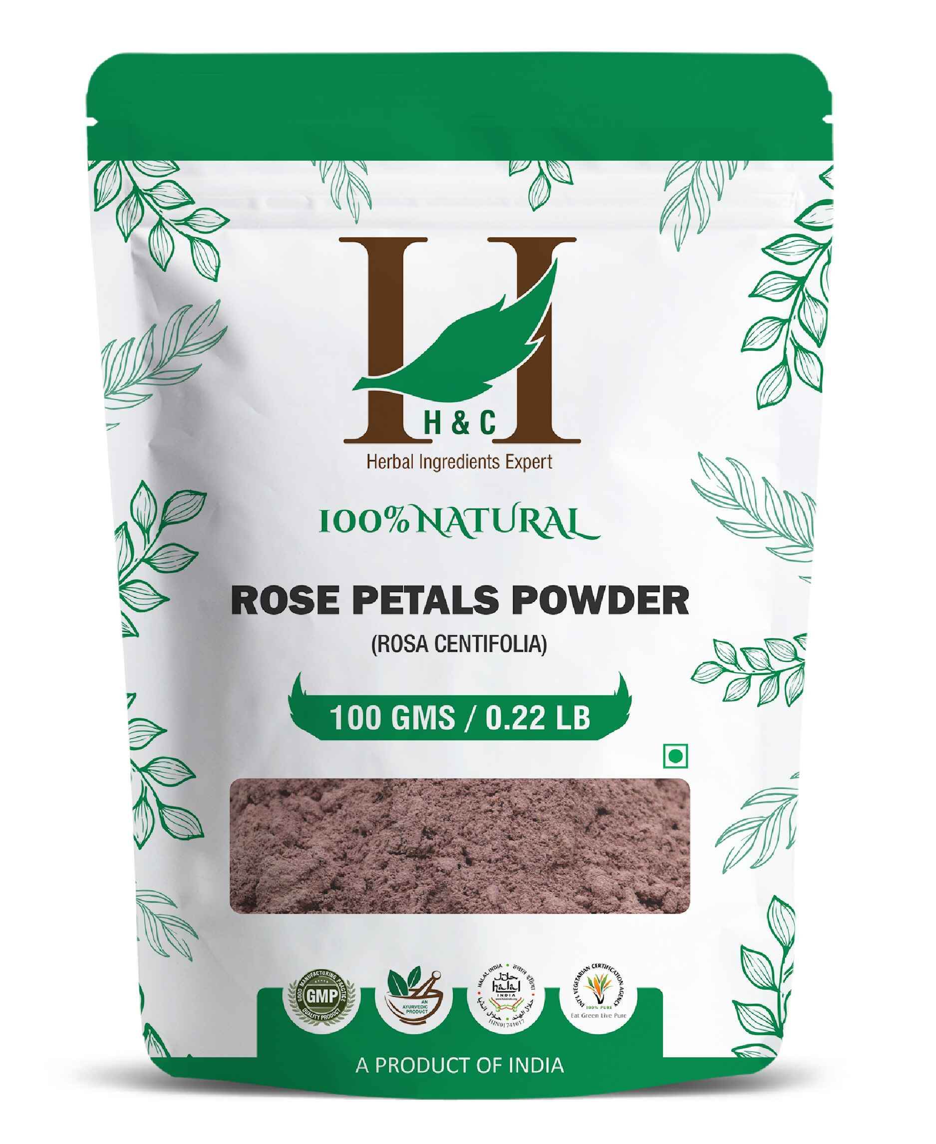 H&C Natural Rose Petals Powder for skin and hair care for acne, pores, and skin toning