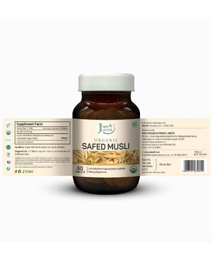 Just Jaivik Organic Safed Musli Tablets packaging
