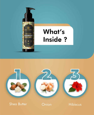 Shea Butter Shampoo with Onion & Hibiscus Extract for Damaged and Dry Hair | 200 ml | Korus Essential.