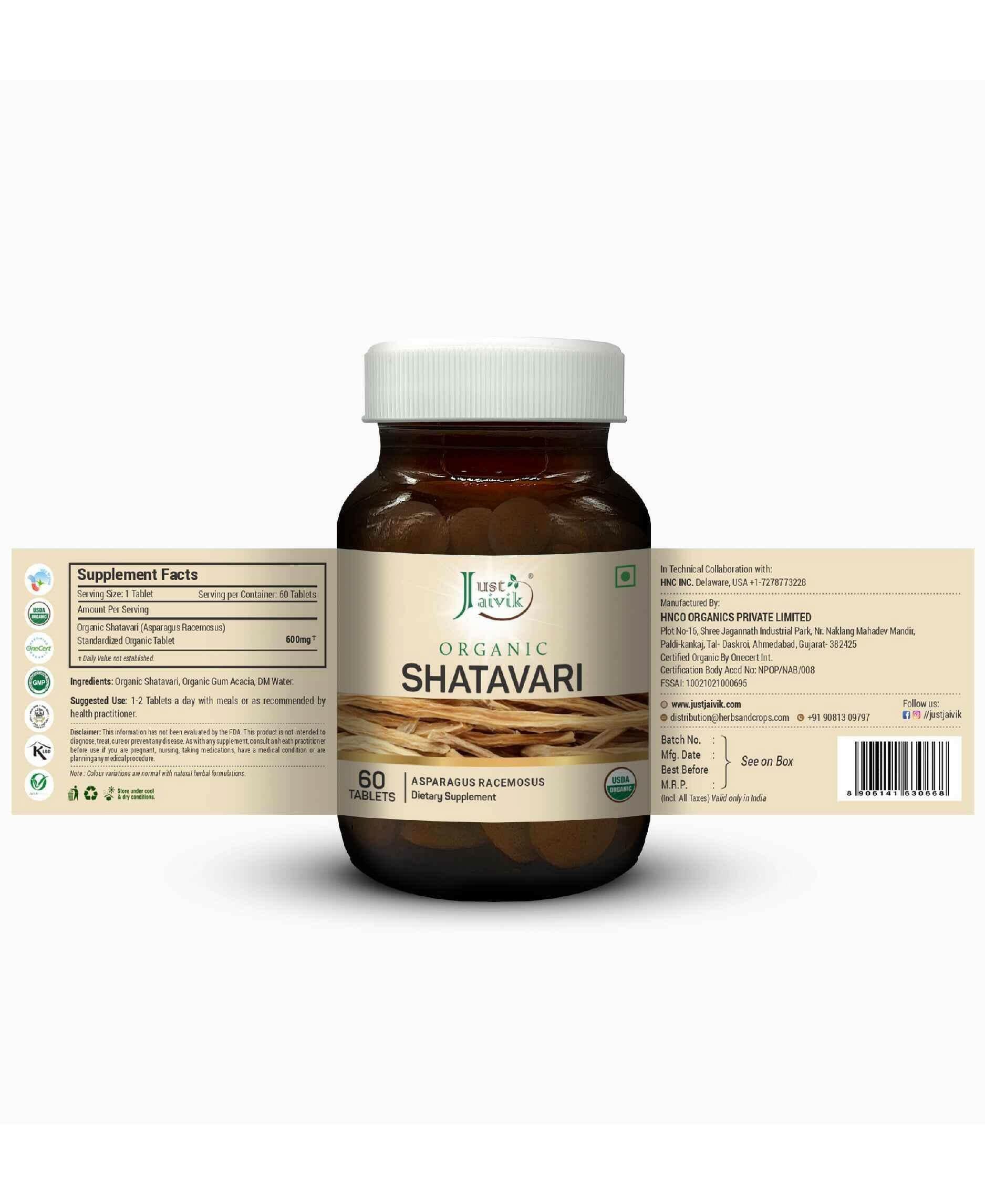 Just Jaivik Organic Shatavari Tablets pack