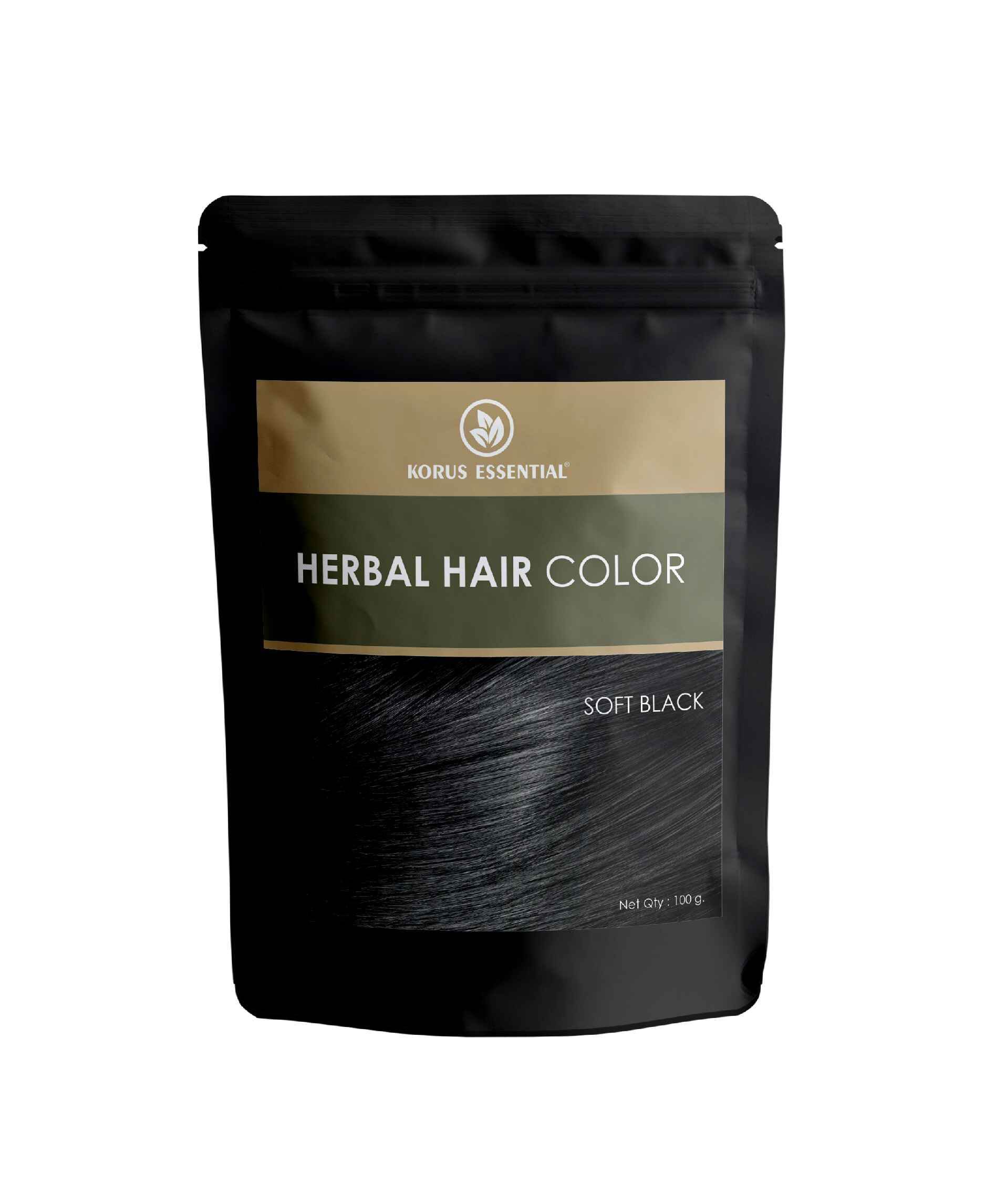 Korus Essential Herbal Hair Color (Soft Black) - 100gm (Pack of 3).