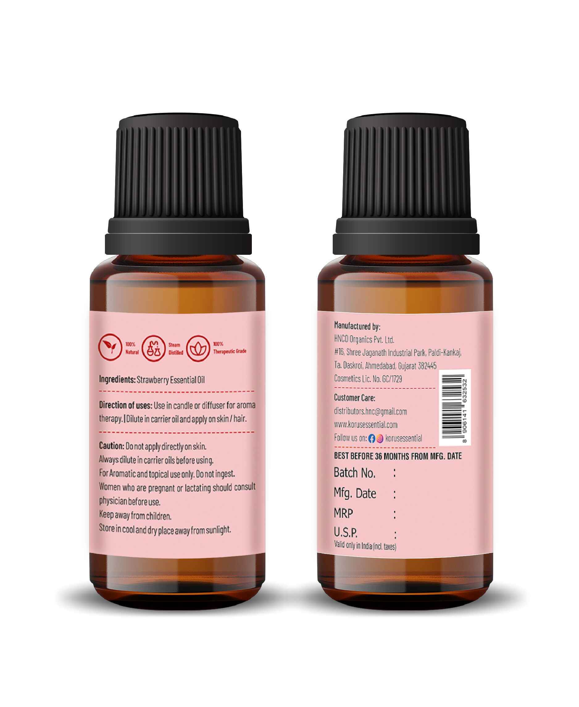 Korus Essential Strawberry Oil - 15ml (Pack of 2).